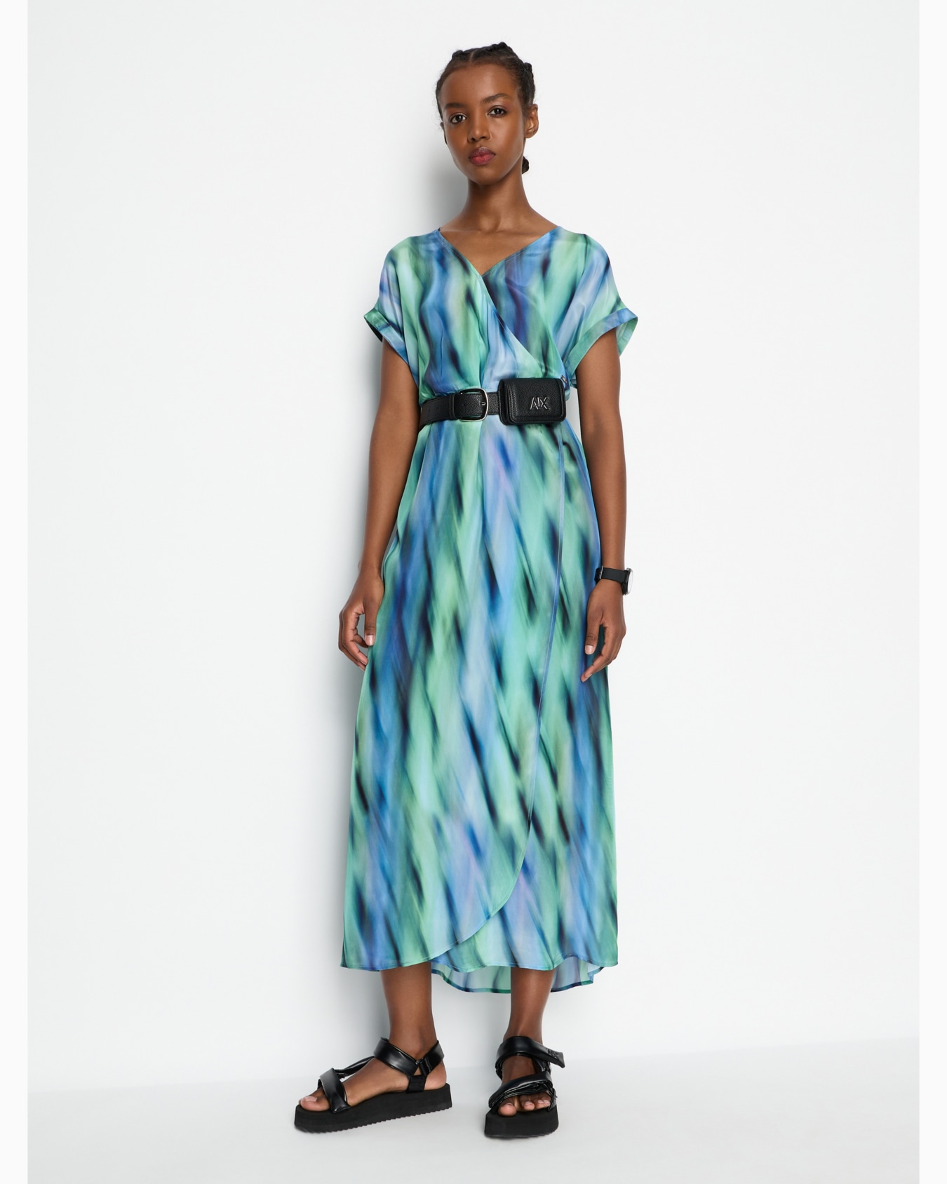 Long dress in satin and printed fabric Diapositiva 3