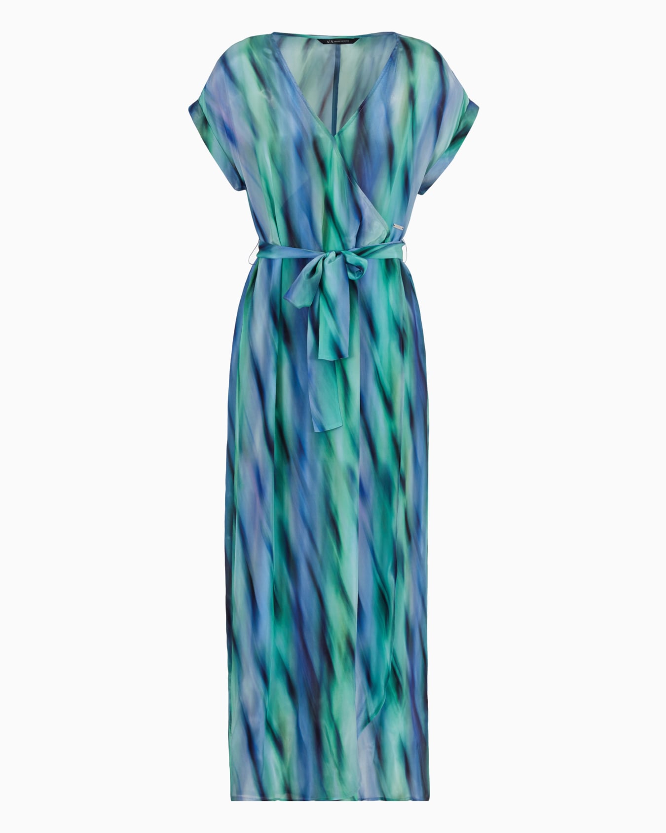 Long dress in satin and printed fabric Diapositiva 0