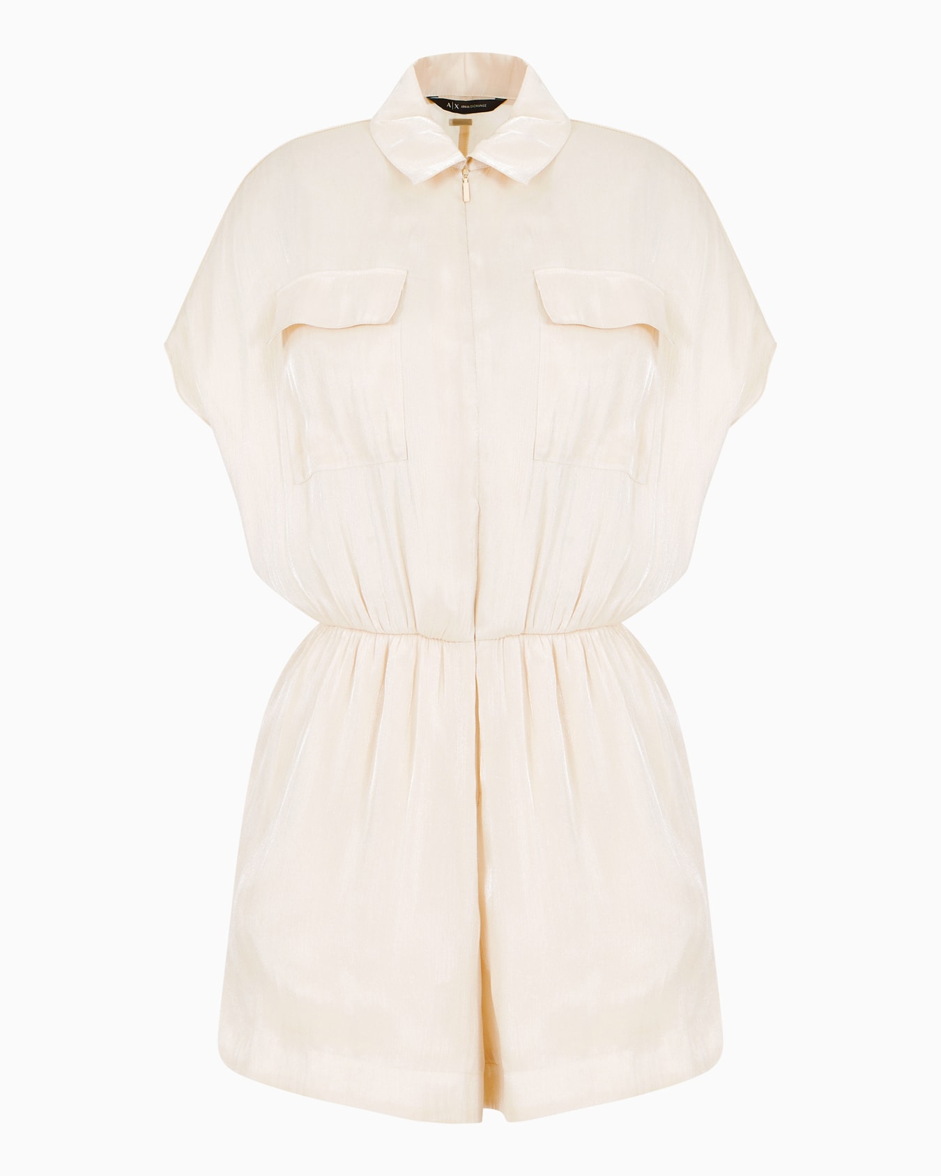 Short-sleeved jumpsuit in shiny creponne Diapositiva 0