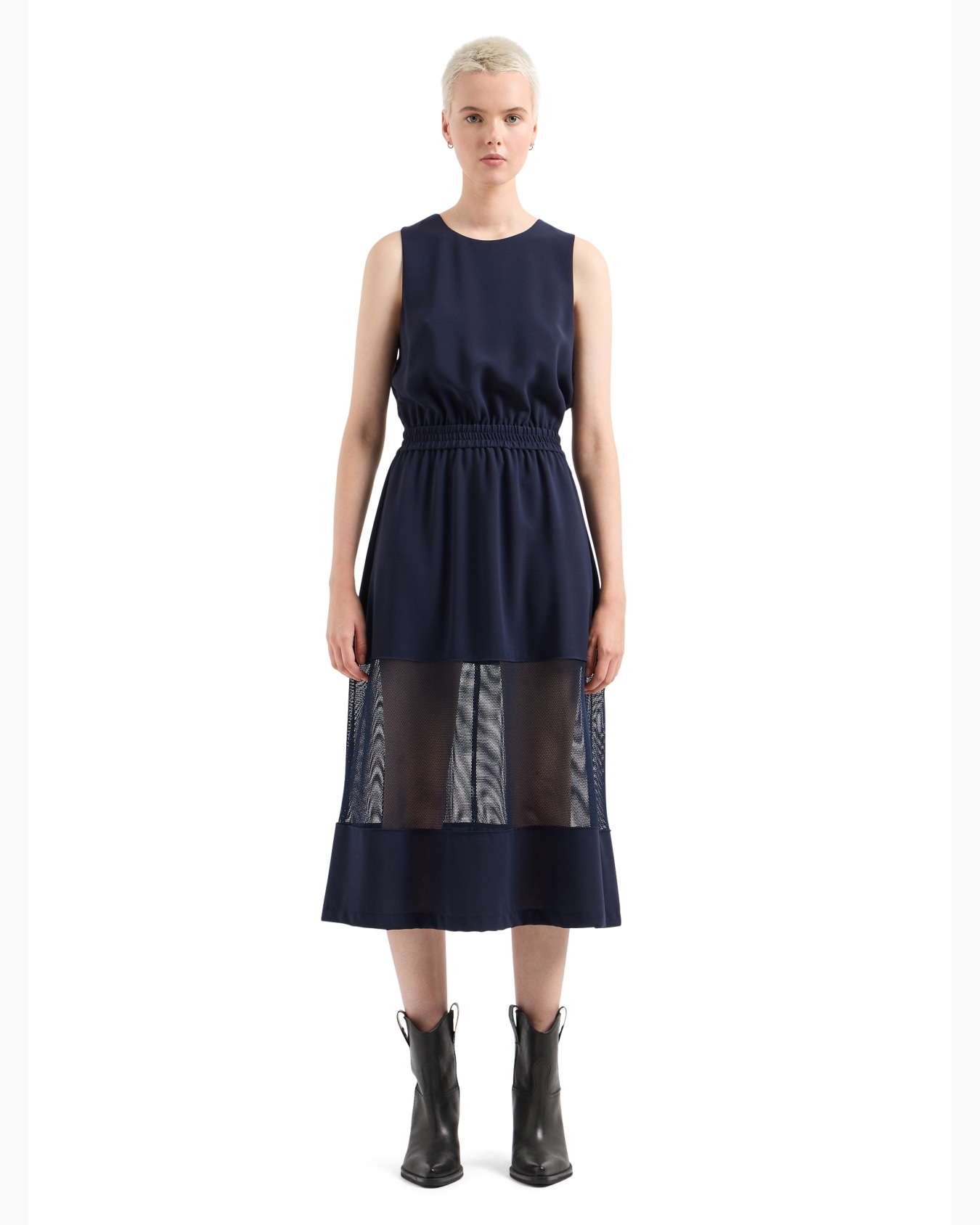 Long dress in ASV recycled fabric with transparent detail Diapositiva 1