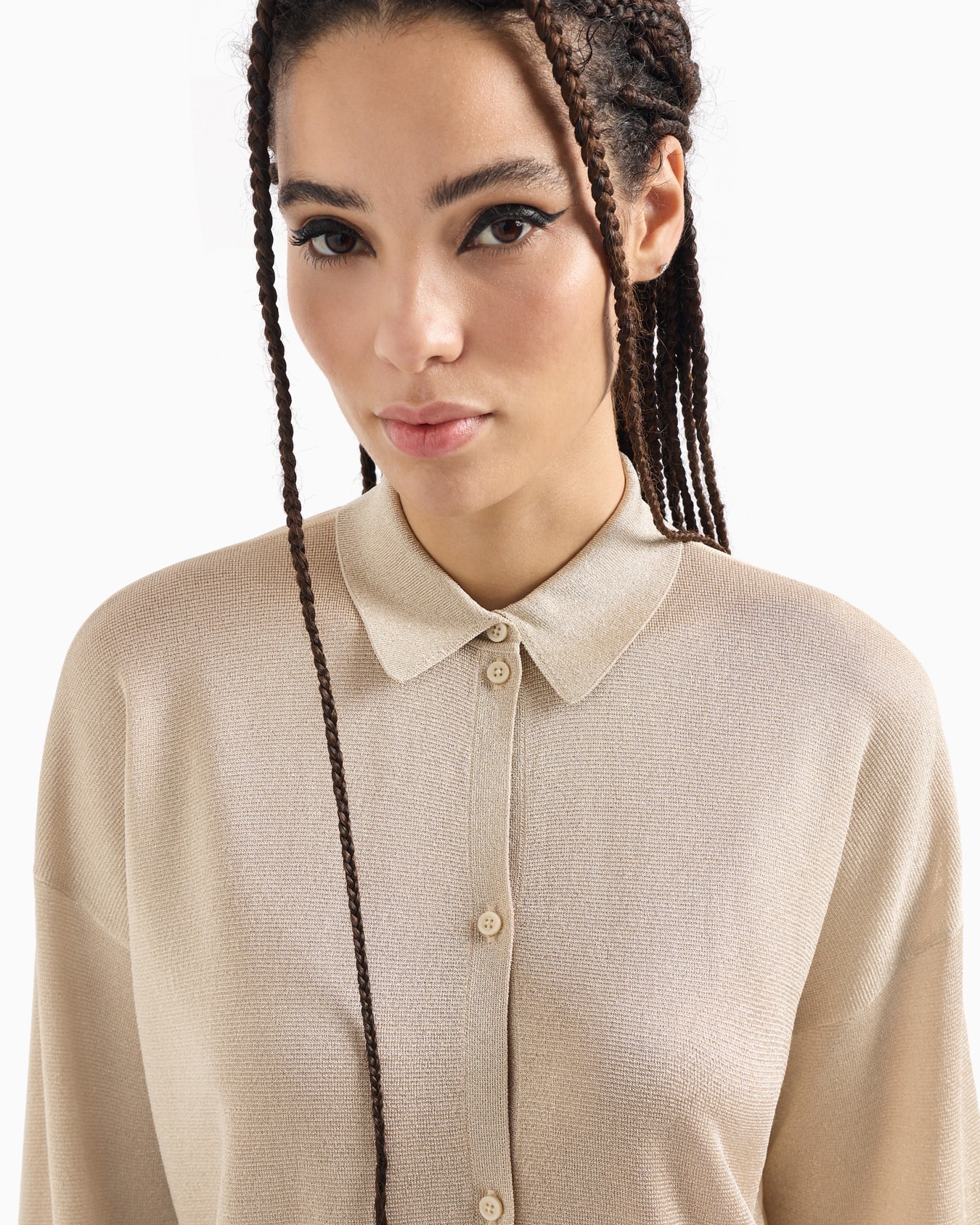 Fine knit cardigan with lurex yarn Diapositiva 4