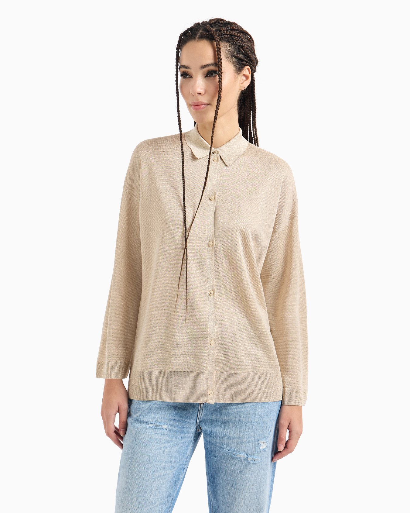 Fine knit cardigan with lurex yarn Diapositiva 1