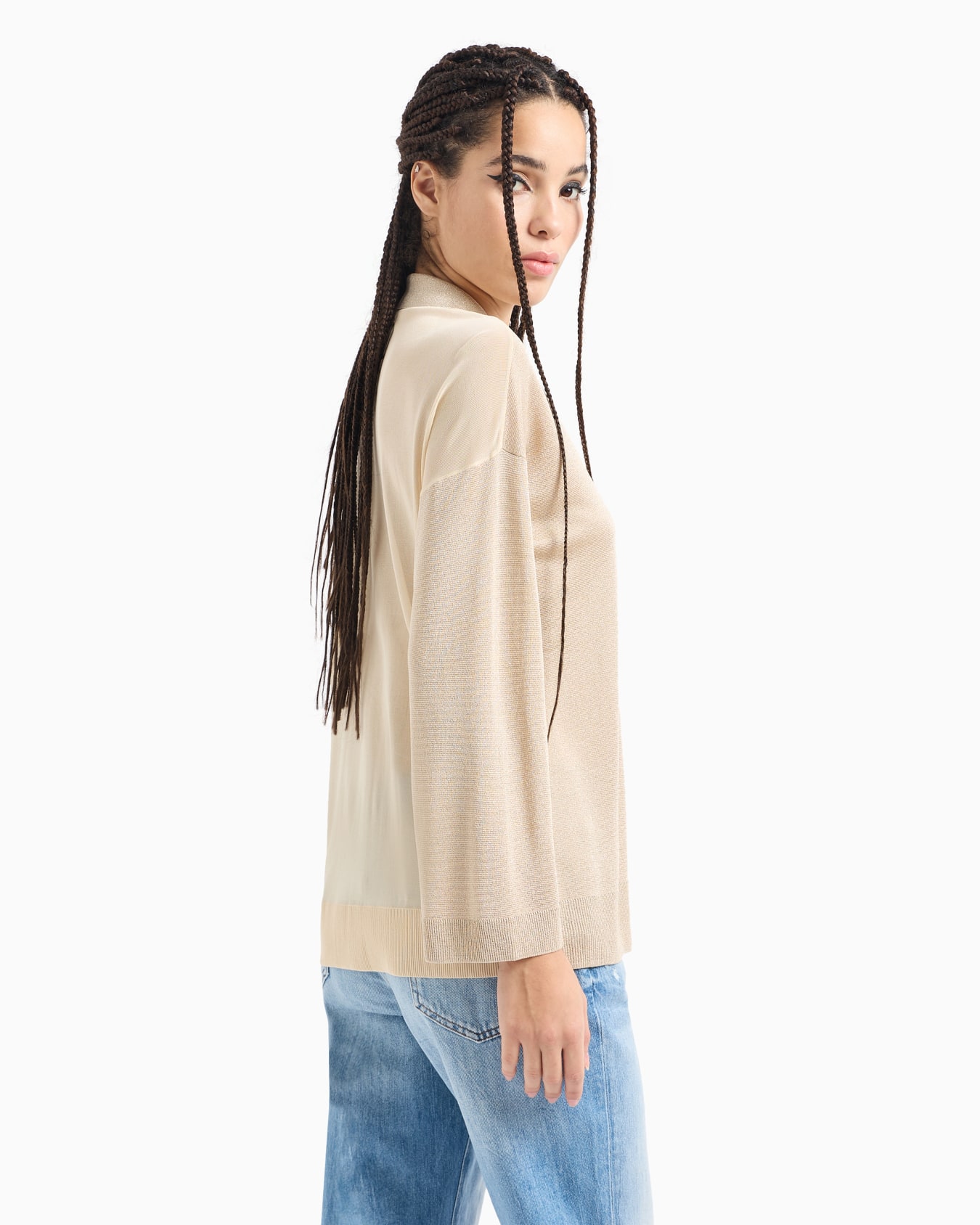 Fine knit cardigan with lurex yarn Diapositiva 2