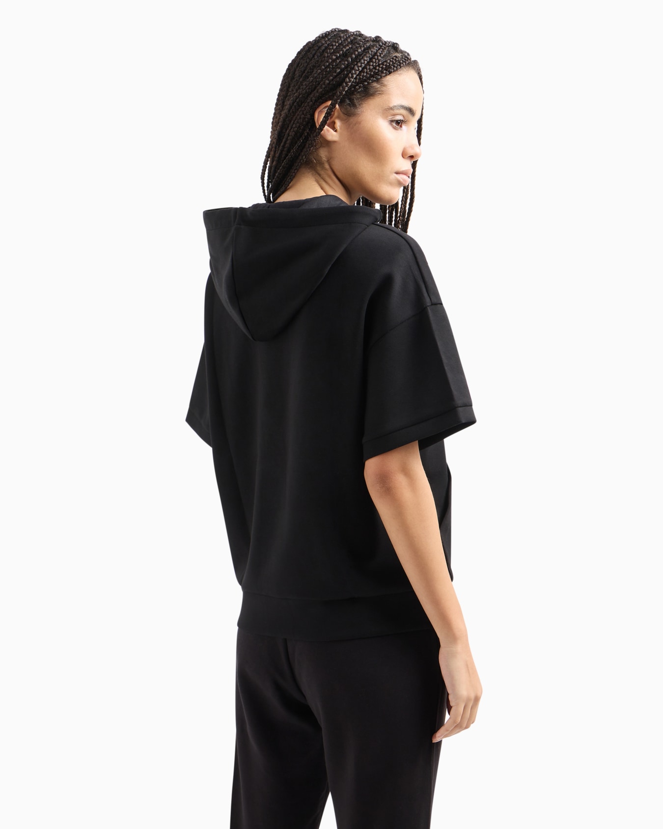 Short-sleeved hooded sweatshirt in scuba fabric Diapositiva 2