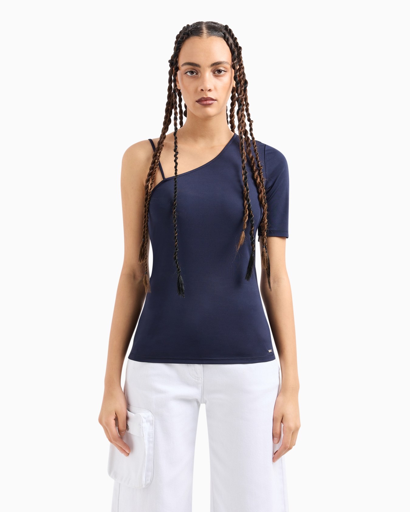 One-shoulder top in draped matte jersey Diapositiva 1
