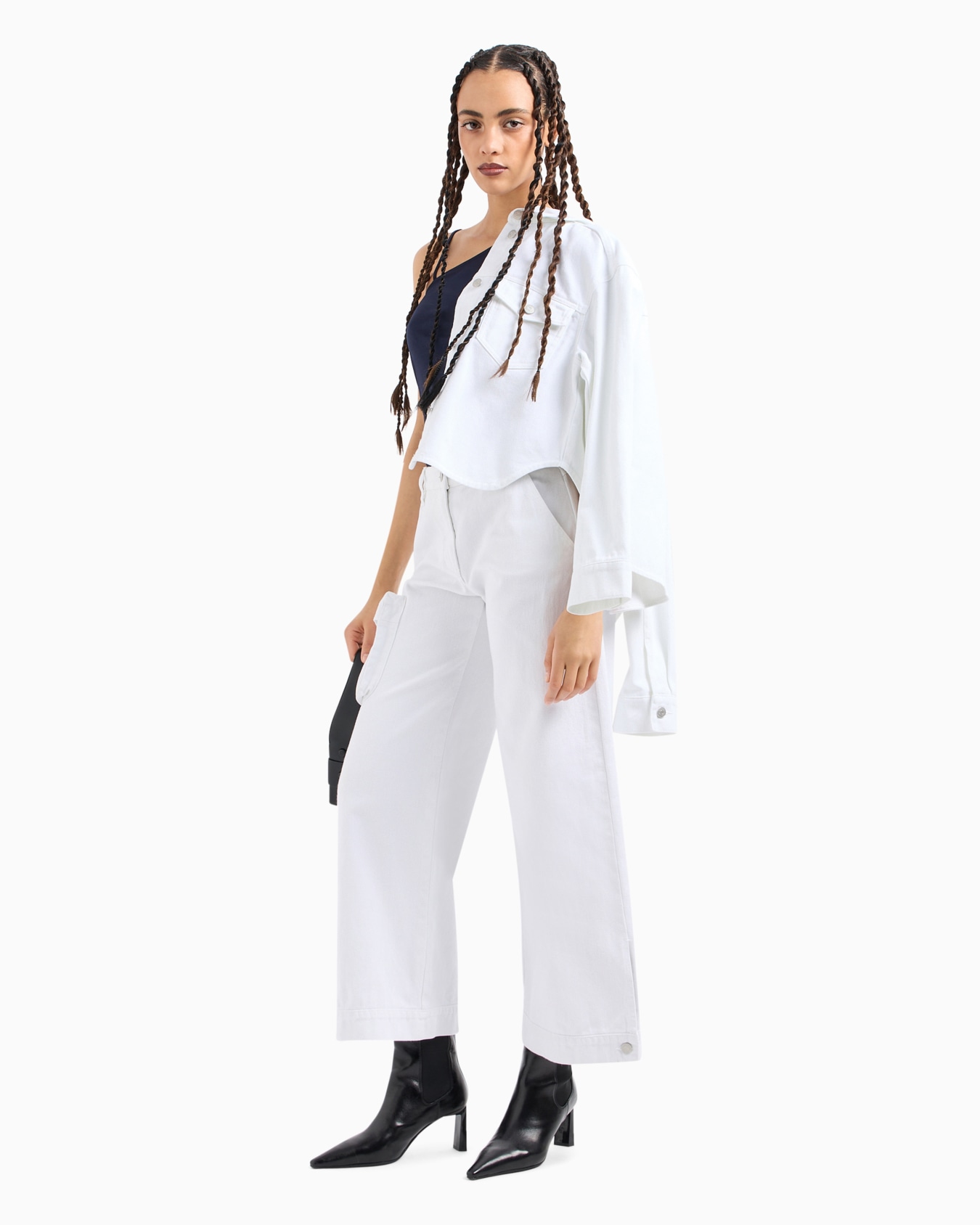 One-shoulder top in draped matte jersey Diapositiva 3