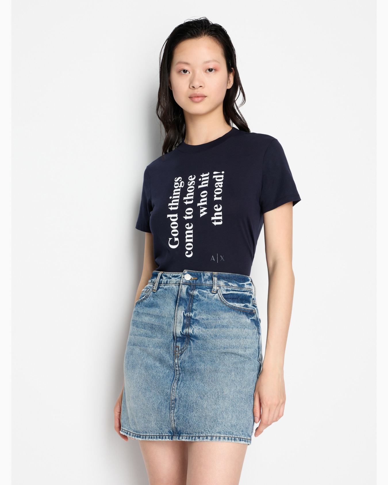 Indigo denim mini skirt Diapositiva 1