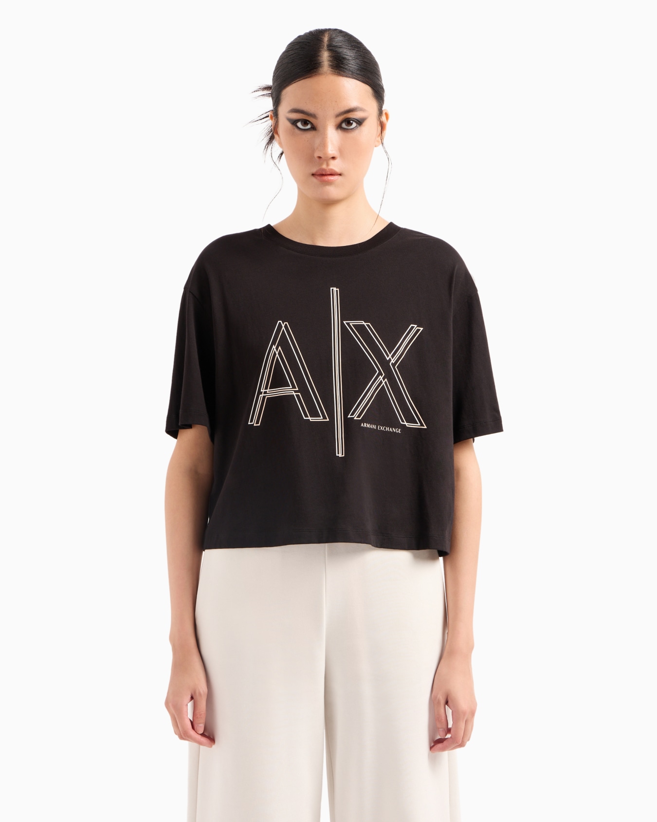 Cropped T-shirt with monogram logo in ASV cotton Diapositiva 1