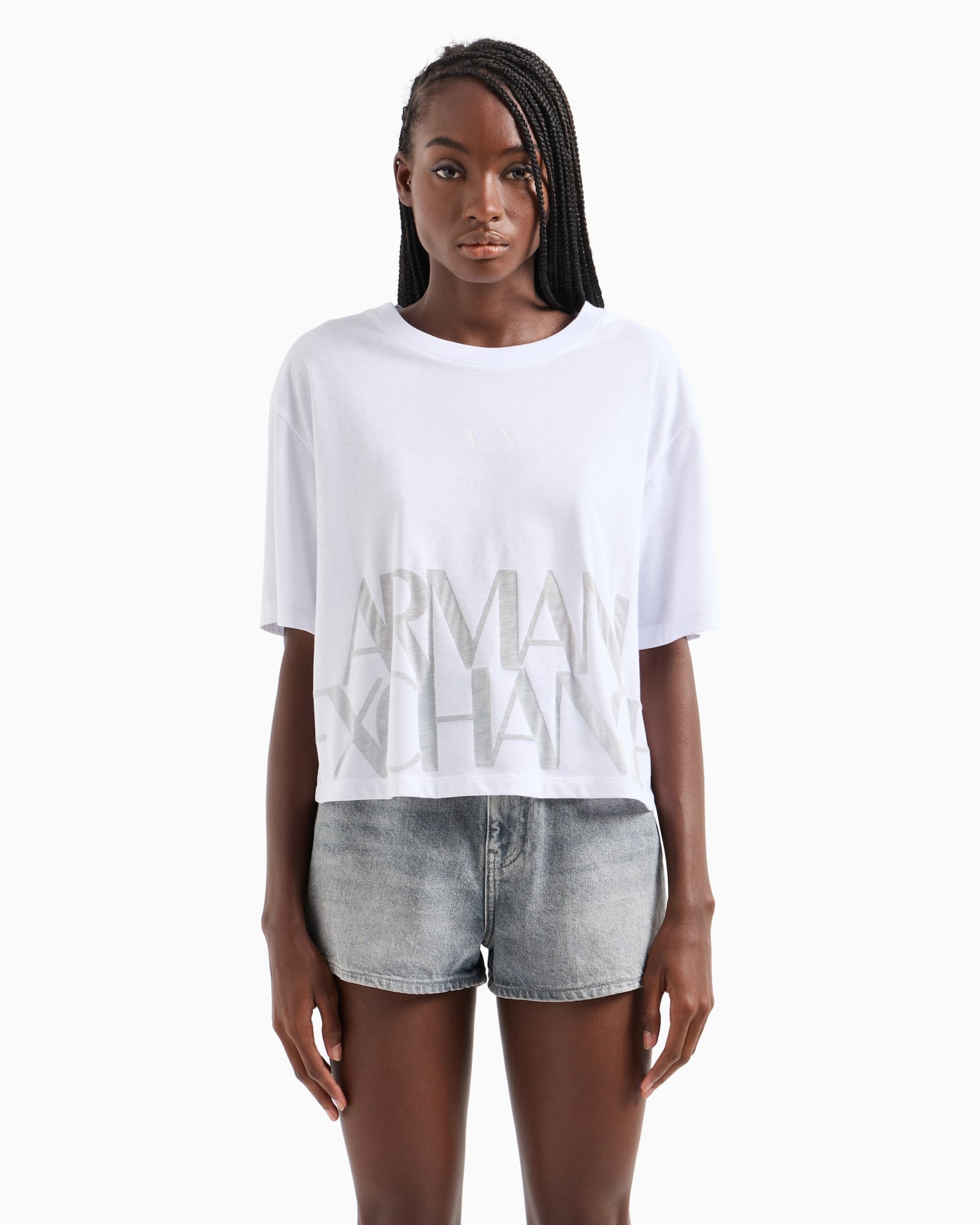 Cropped T-shirt with monogram logo in ASV cotton Diapositiva 1