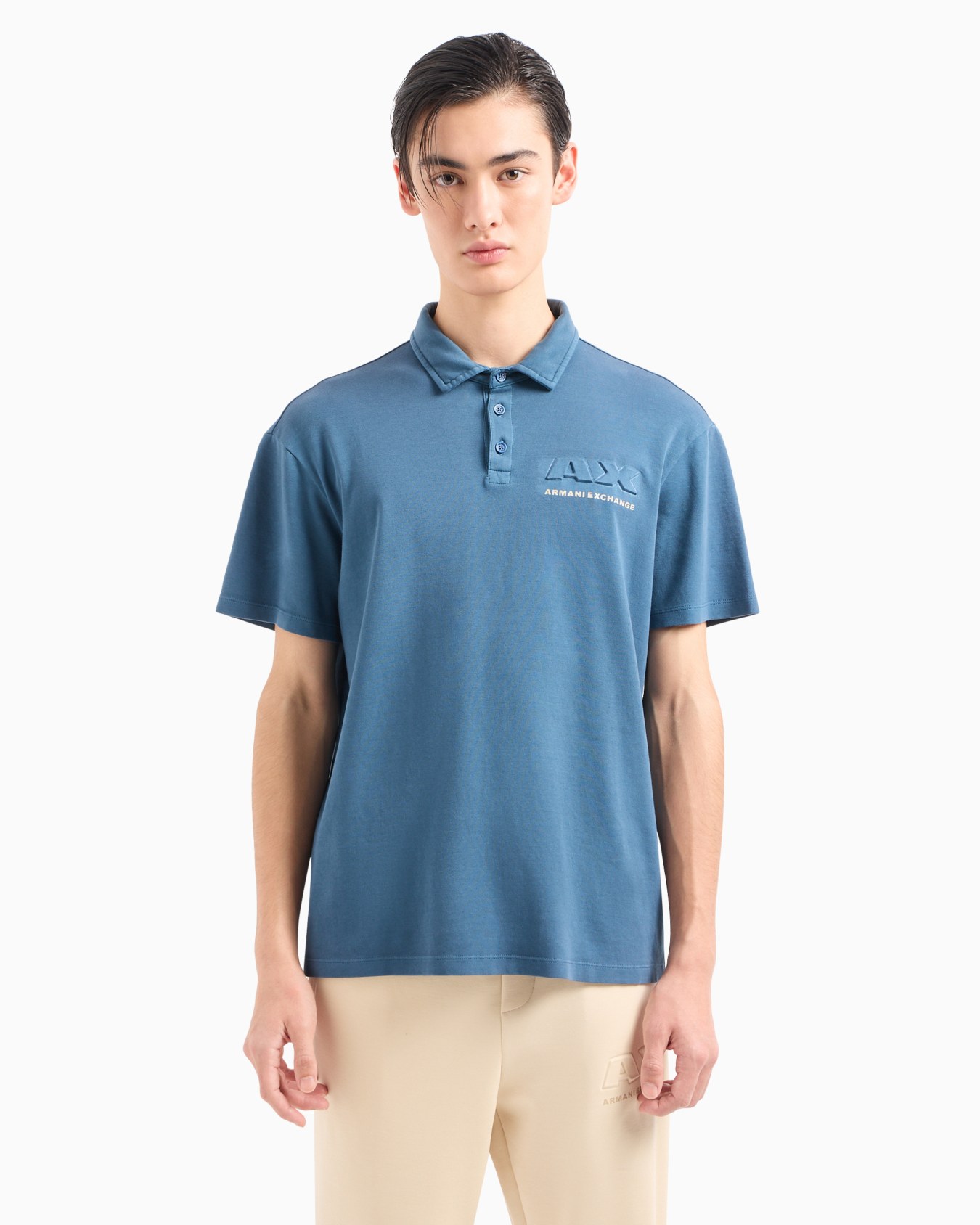 Regular fit cotton polo shirt with short sleeves and logo Diapositiva 1