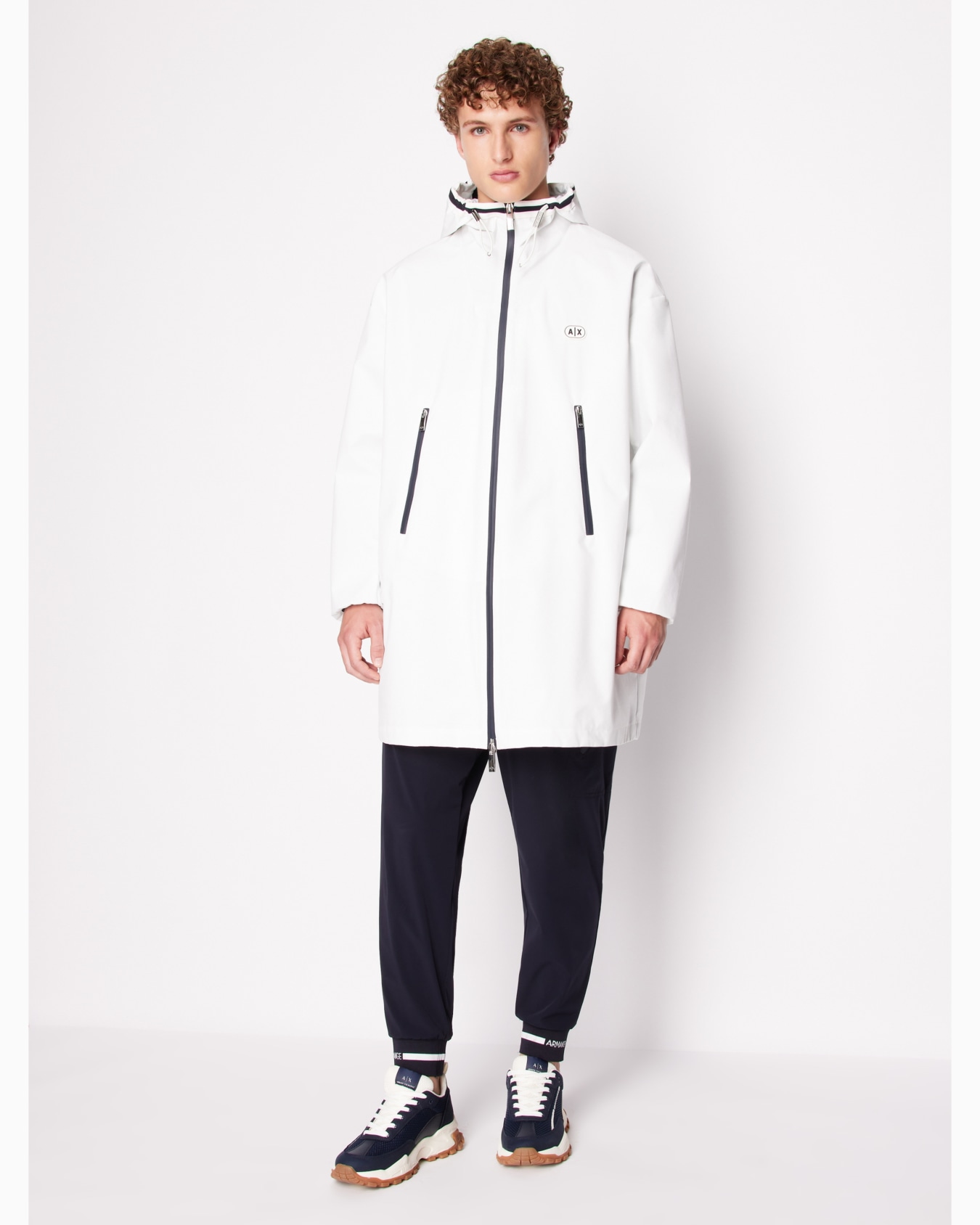 Caban coat in stretch fabric with logo tape Diapositiva 1