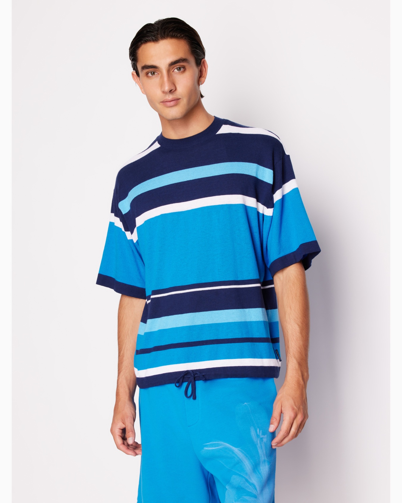 Striped short-sleeved shirt with drawstring Diapositiva 1