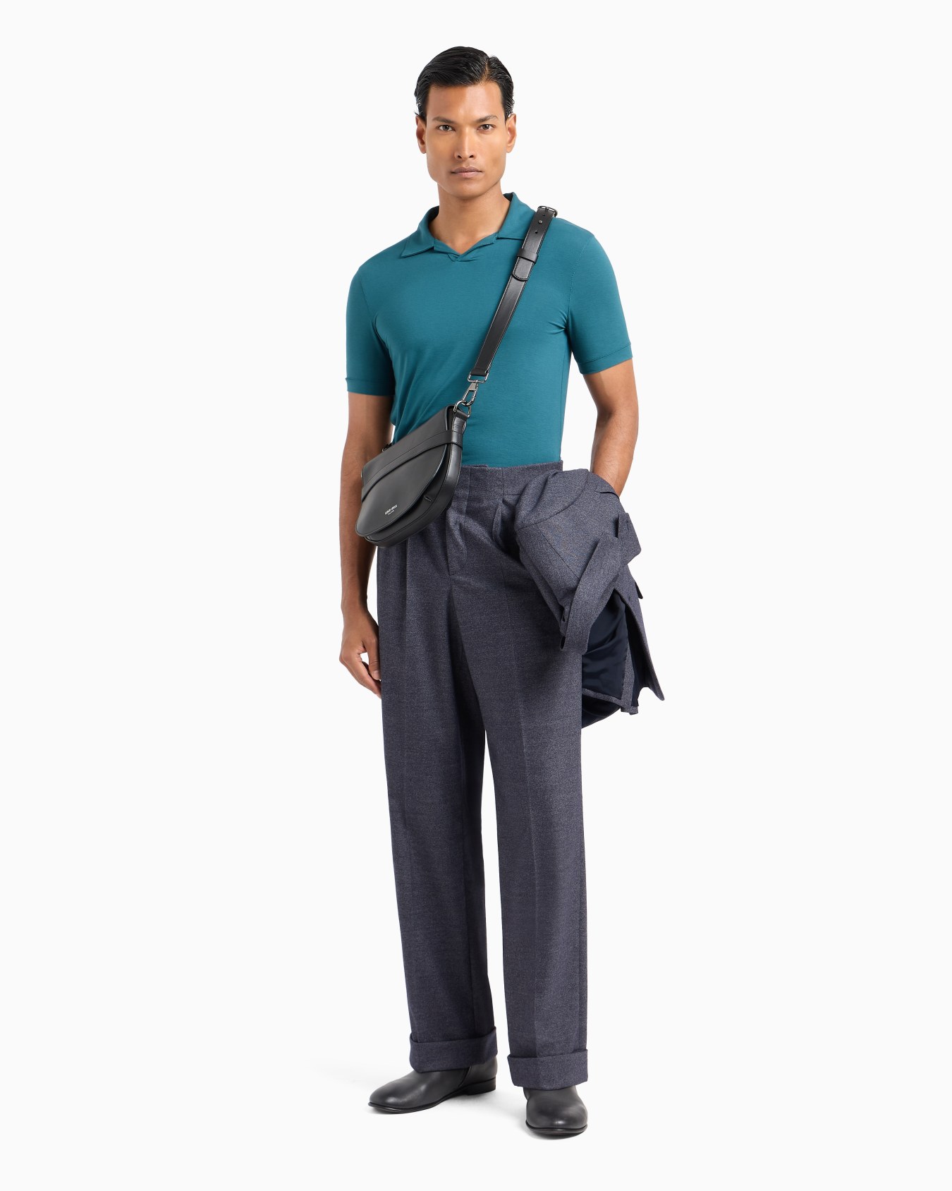Stretch viscose jersey short-sleeved polo shirt Slide 3