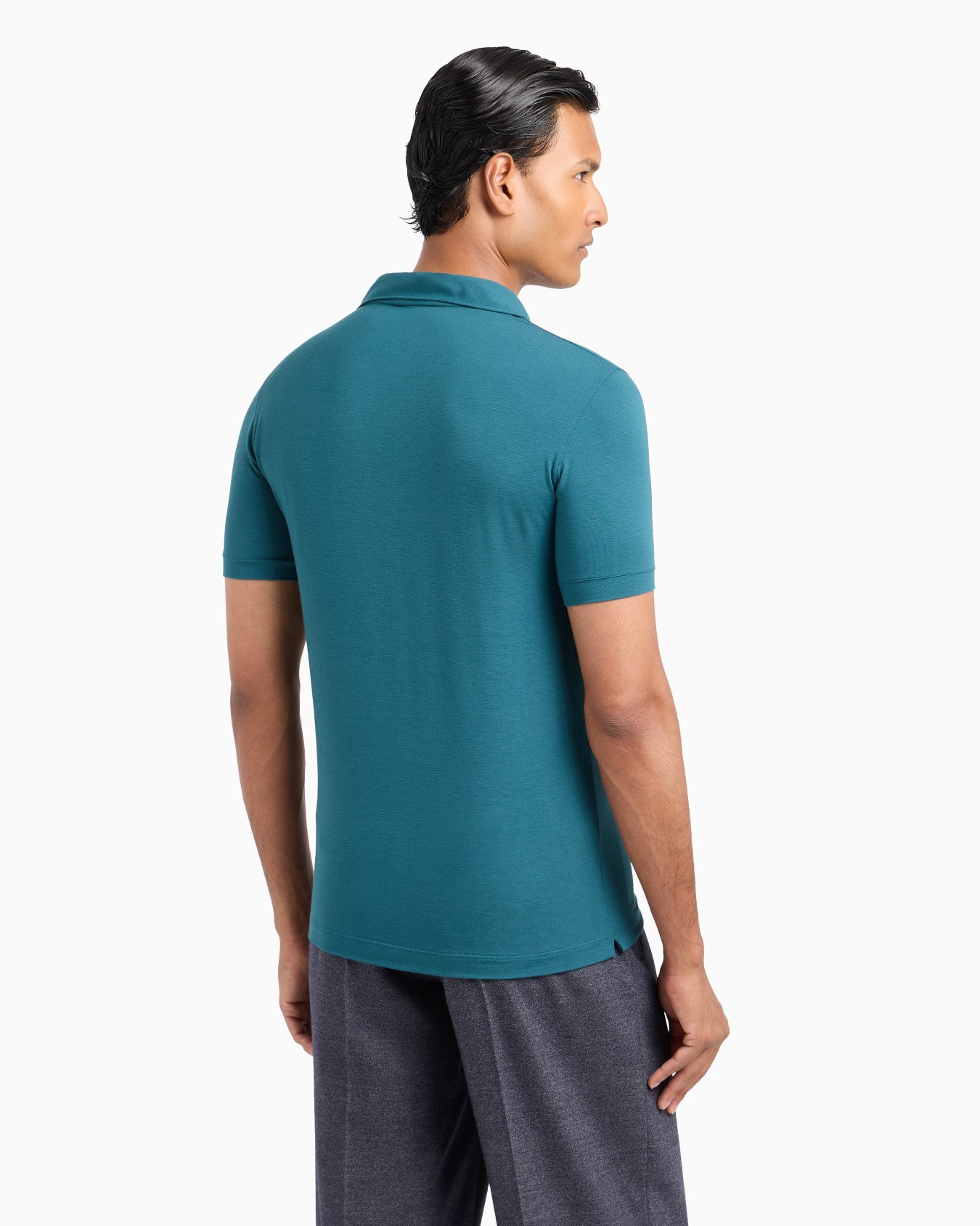 Stretch viscose jersey short-sleeved polo shirt Slide 2