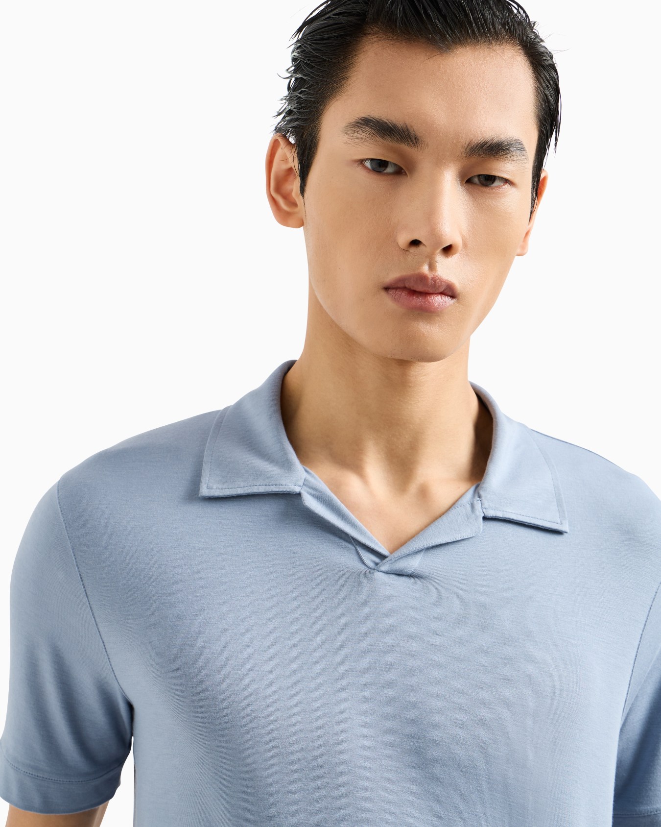 Stretch viscose jersey short-sleeved polo shirt Slide 4