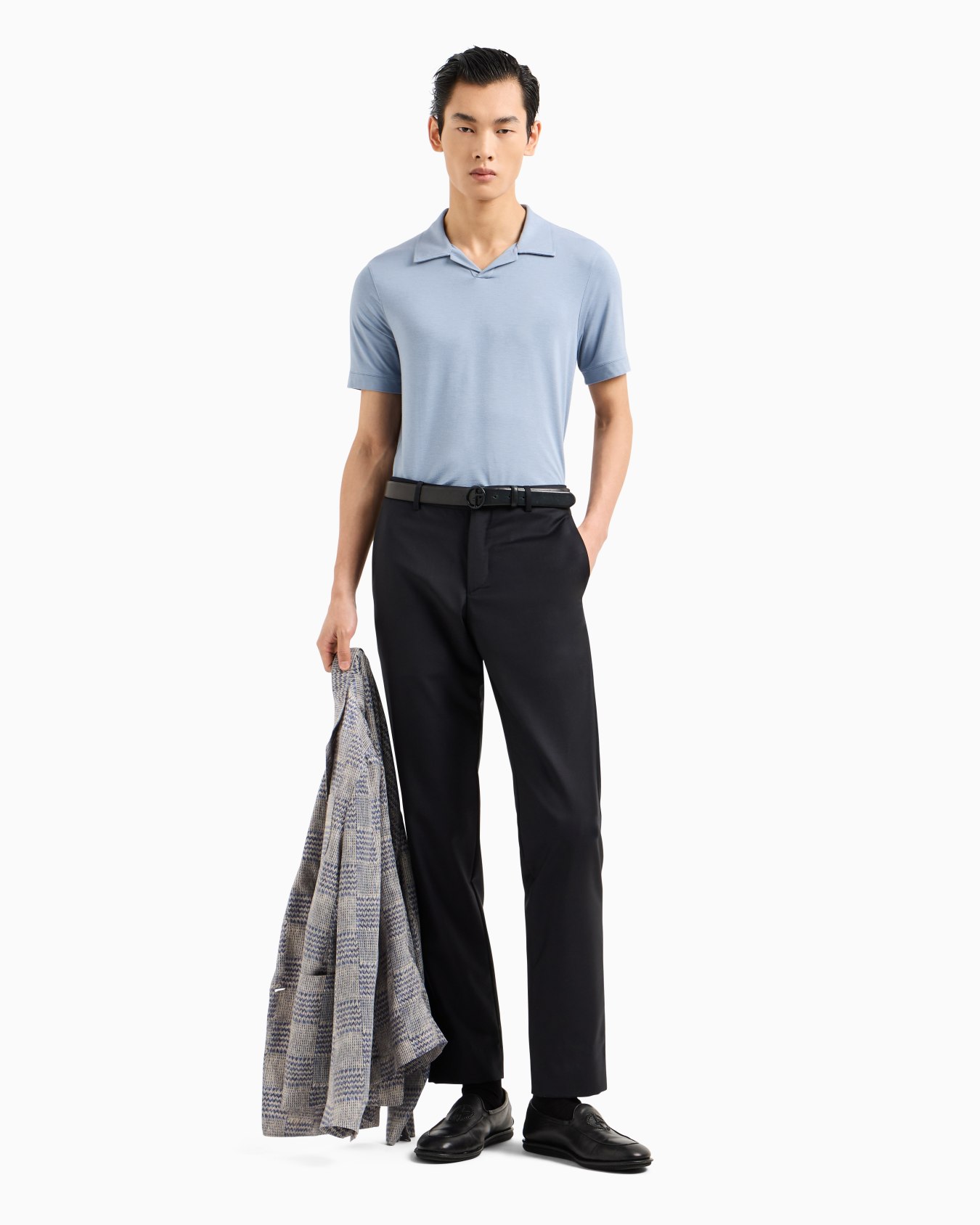 Stretch viscose jersey short-sleeved polo shirt Slide 3