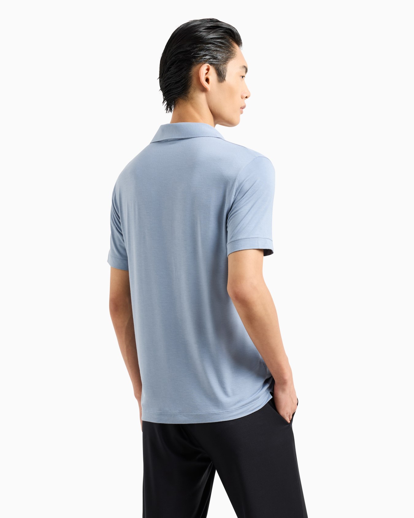 Stretch viscose jersey short-sleeved polo shirt Slide 2