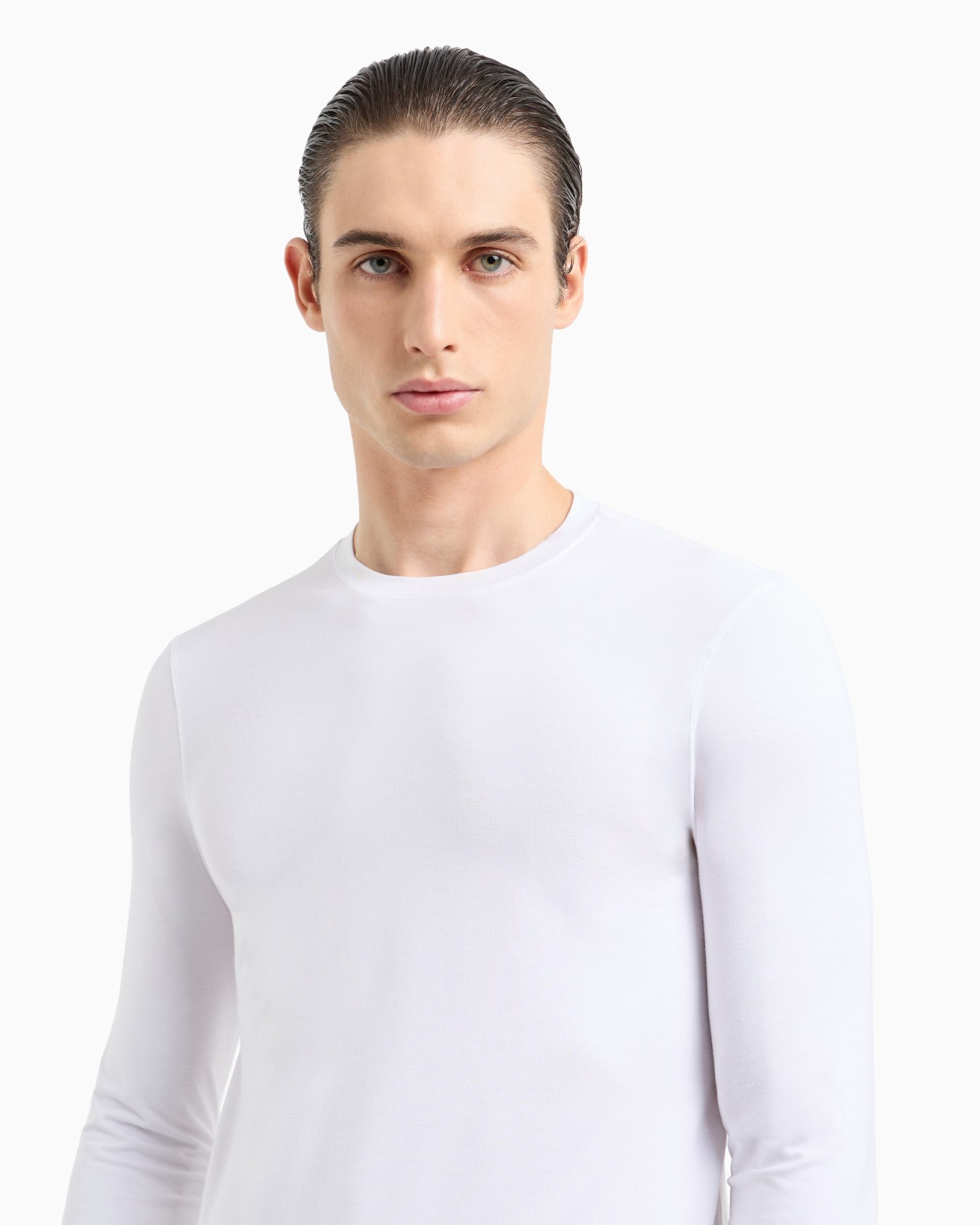 Stretch viscose jersey jumper with crew neck and long sleeves Slide 4