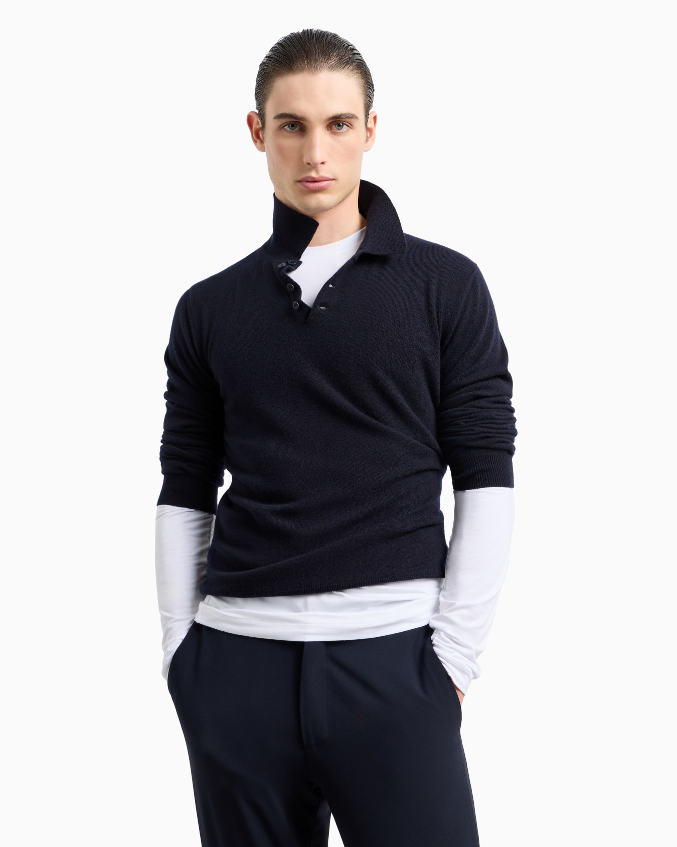 Stretch viscose jersey jumper with crew neck and long sleeves Slide 5