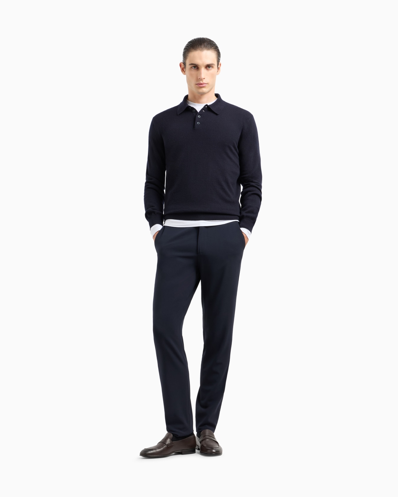 Stretch viscose jersey jumper with crew neck and long sleeves Slide 1