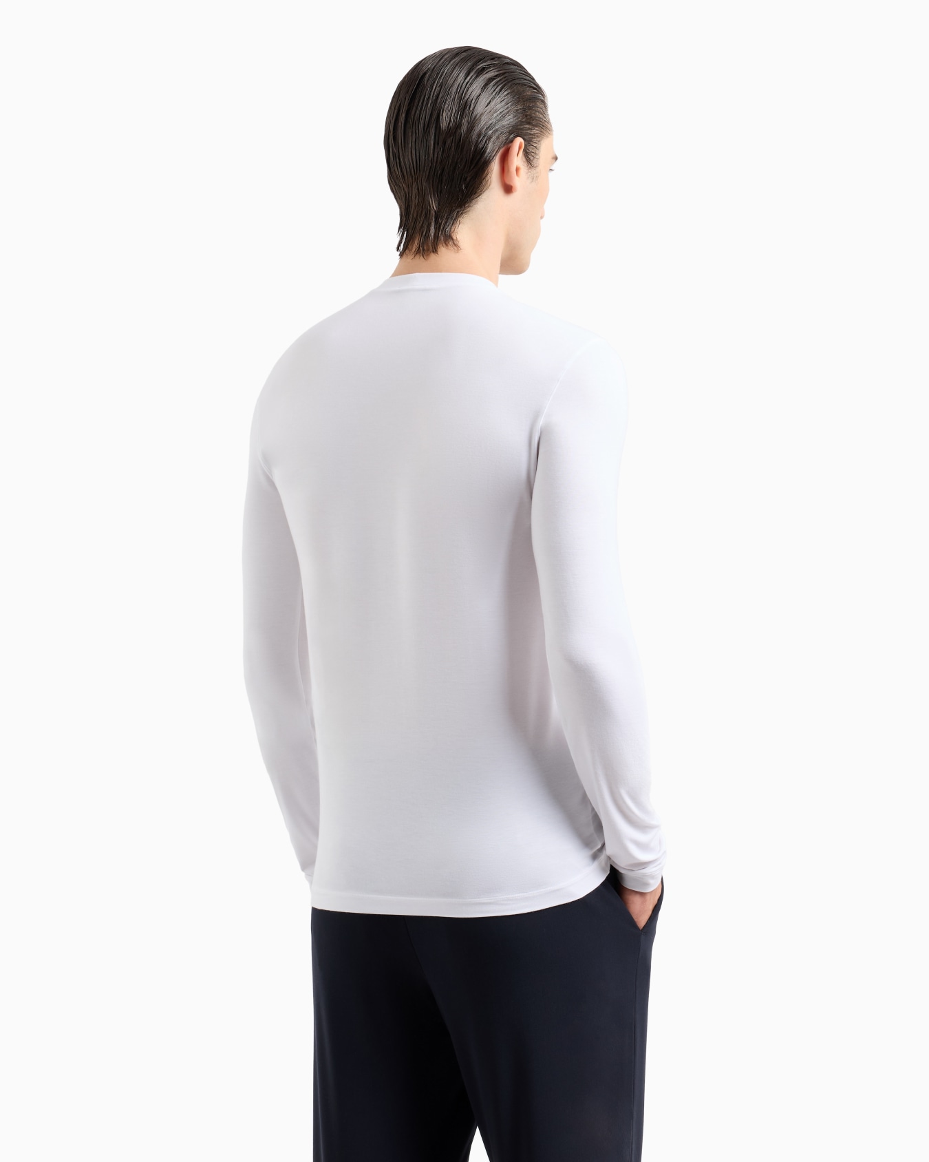 Stretch viscose jersey jumper with crew neck and long sleeves Slide 2