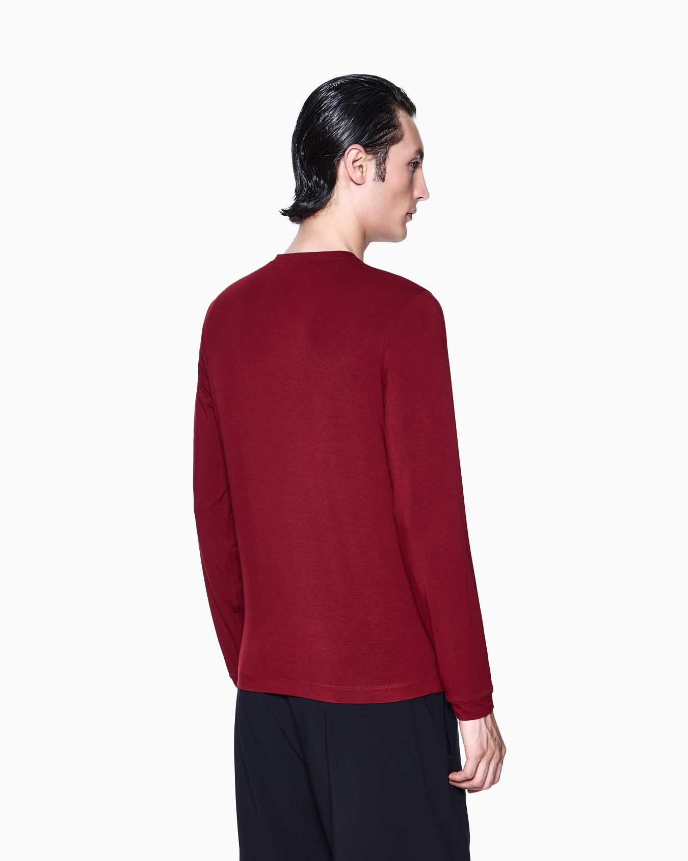 Stretch viscose jersey jumper with crew neck and long sleeves Slide 2