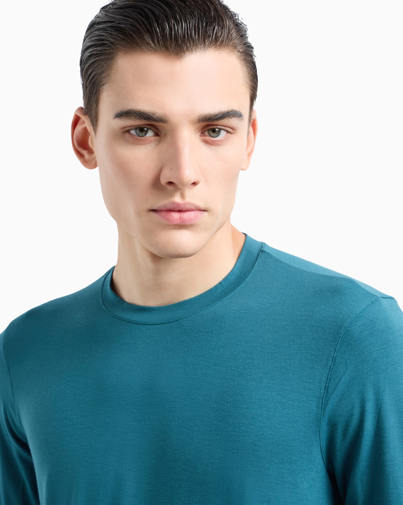 Stretch viscose jersey jumper with crew neck and long sleeves Slide 4