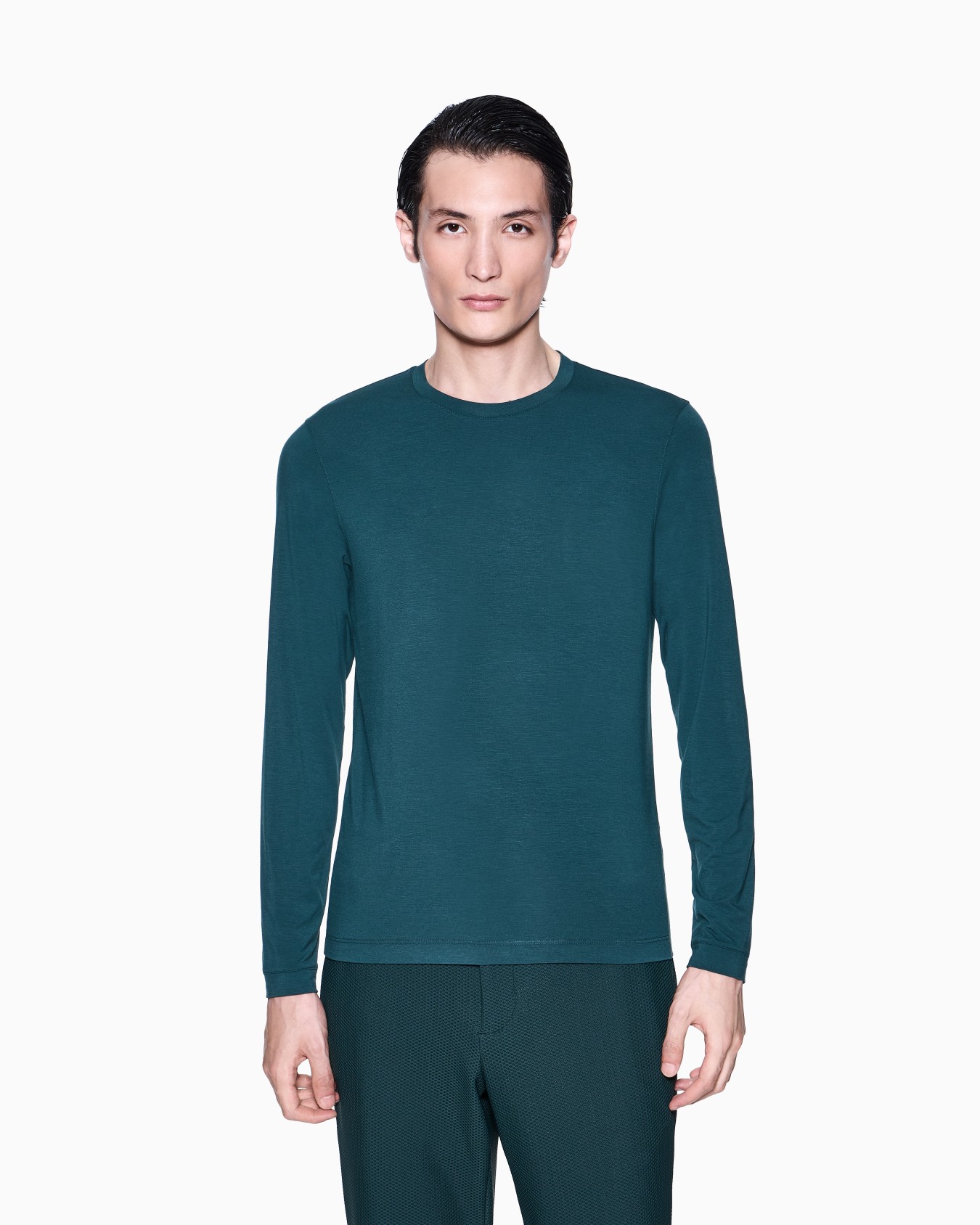 Stretch viscose jersey jumper with crew neck and long sleeves Slide 3