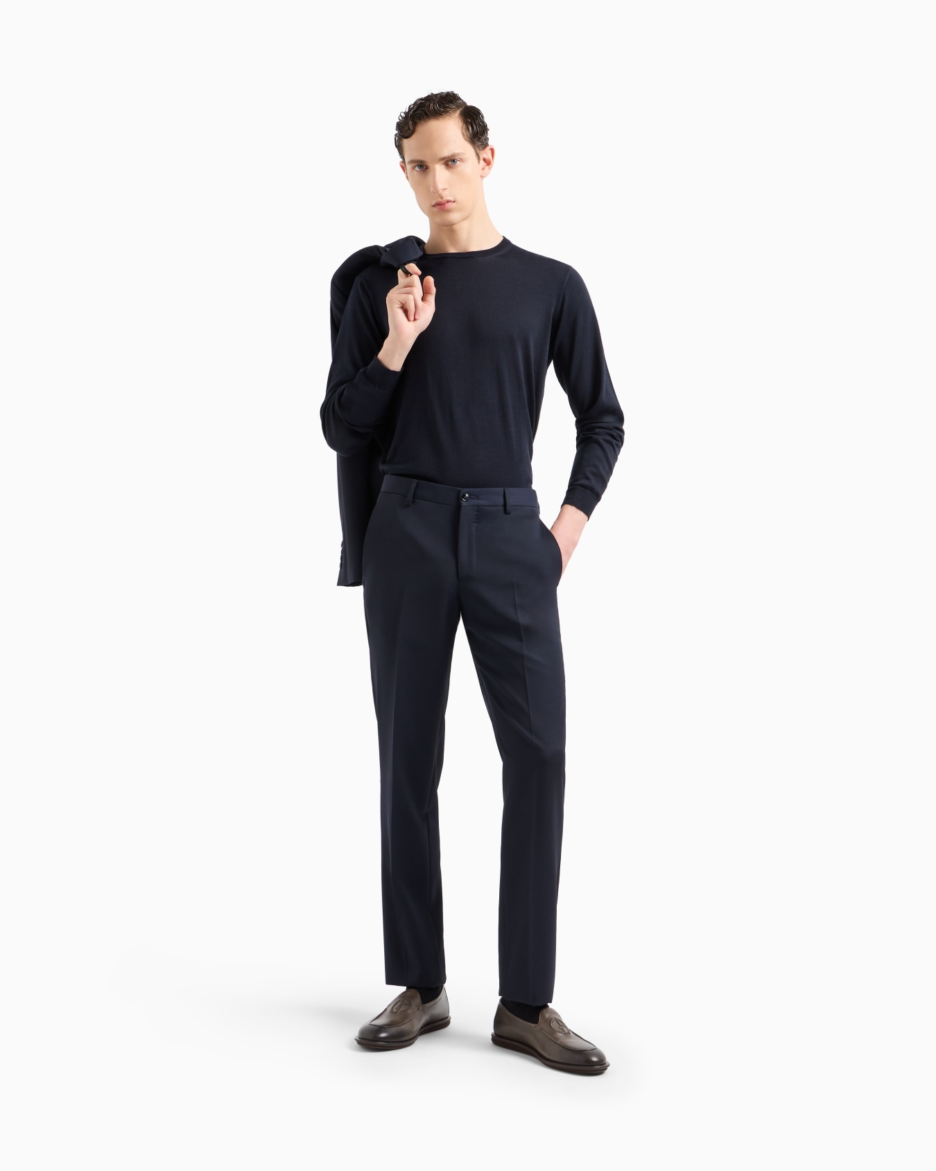 Long-sleeved, crew-neck jumper in silk and cotton Slide 1