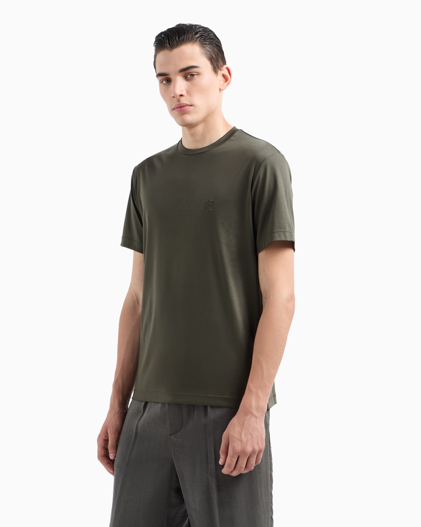 Cotton-interlock T-shirt with embroidered logo Slide 1