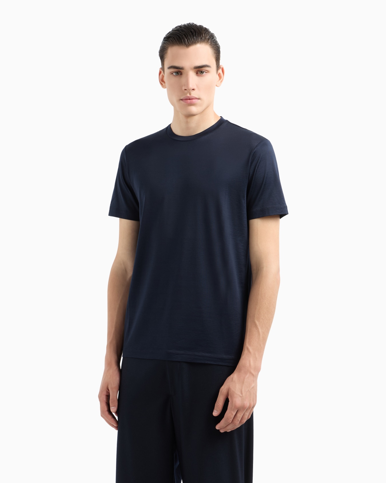 Plain-knit jersey T-shirt in a silk-and-cotton blend Slide 3