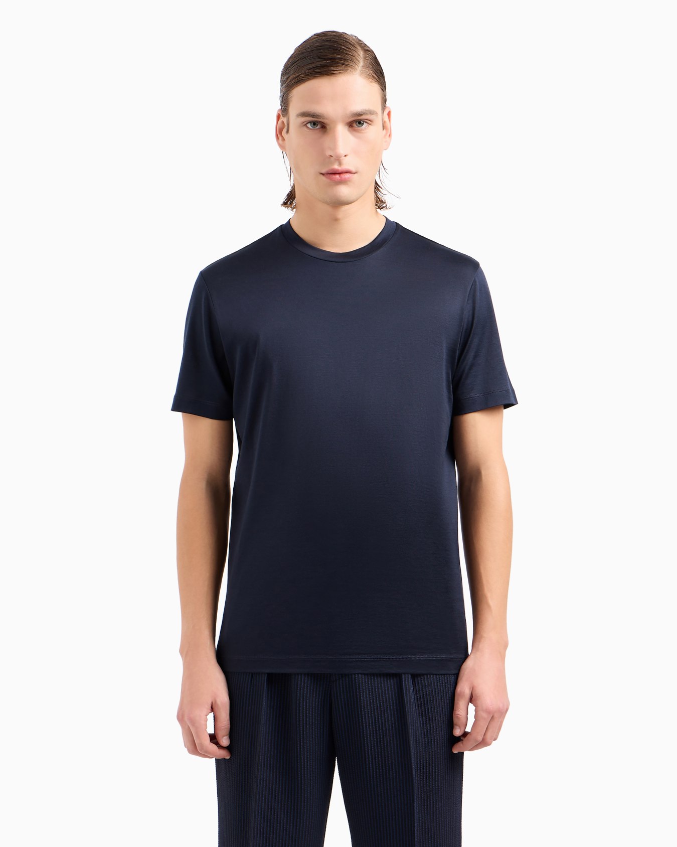 Plain-knit jersey T-shirt in a silk-and-cotton blend Slide 3