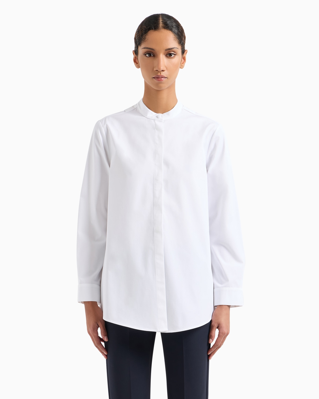 Sanded cotton oversized shirt with guru collar Slide 1