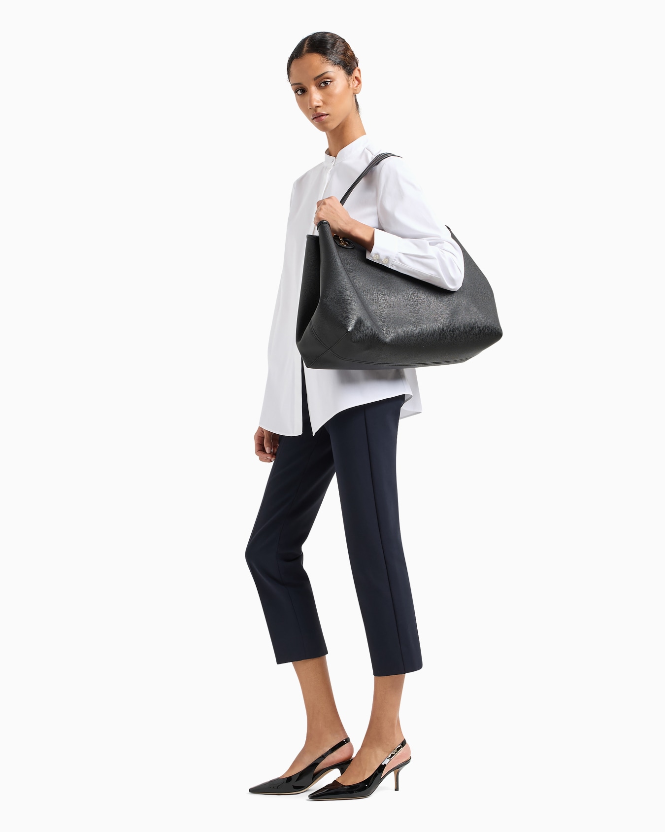 Sanded cotton oversized shirt with guru collar Slide 3