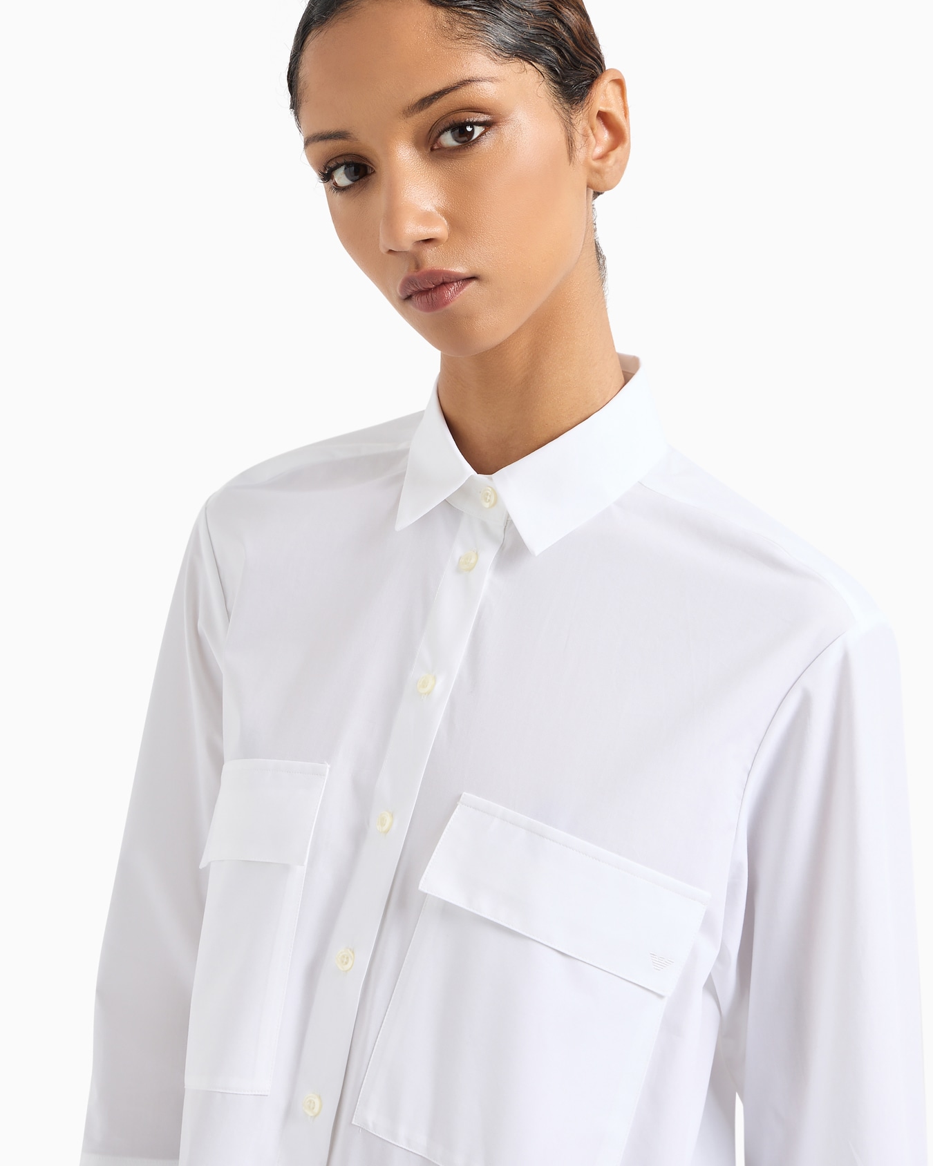 Maxi camicia in popeline a righe con tasche a toppa Slide 4