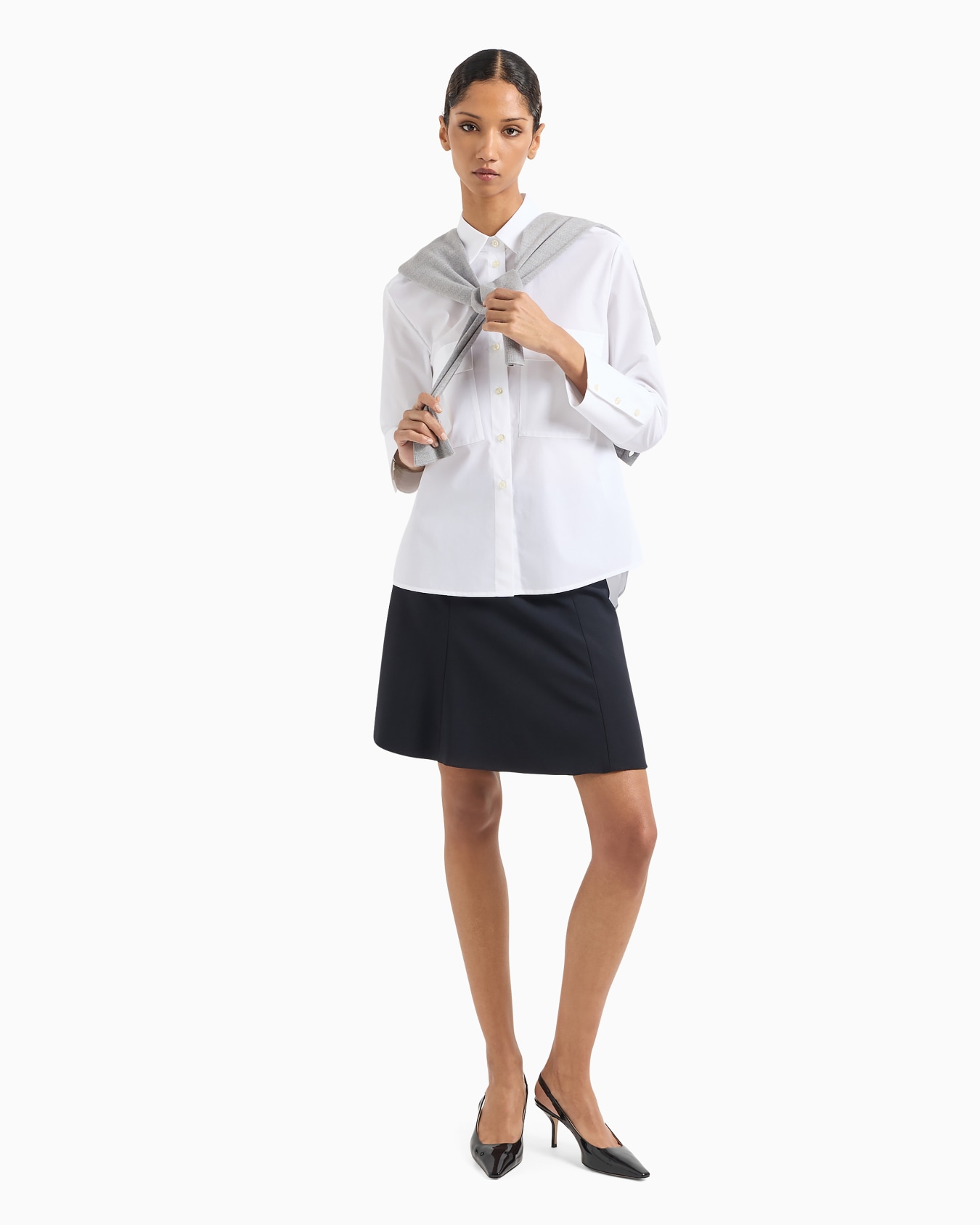 Maxi camicia in popeline a righe con tasche a toppa Slide 3