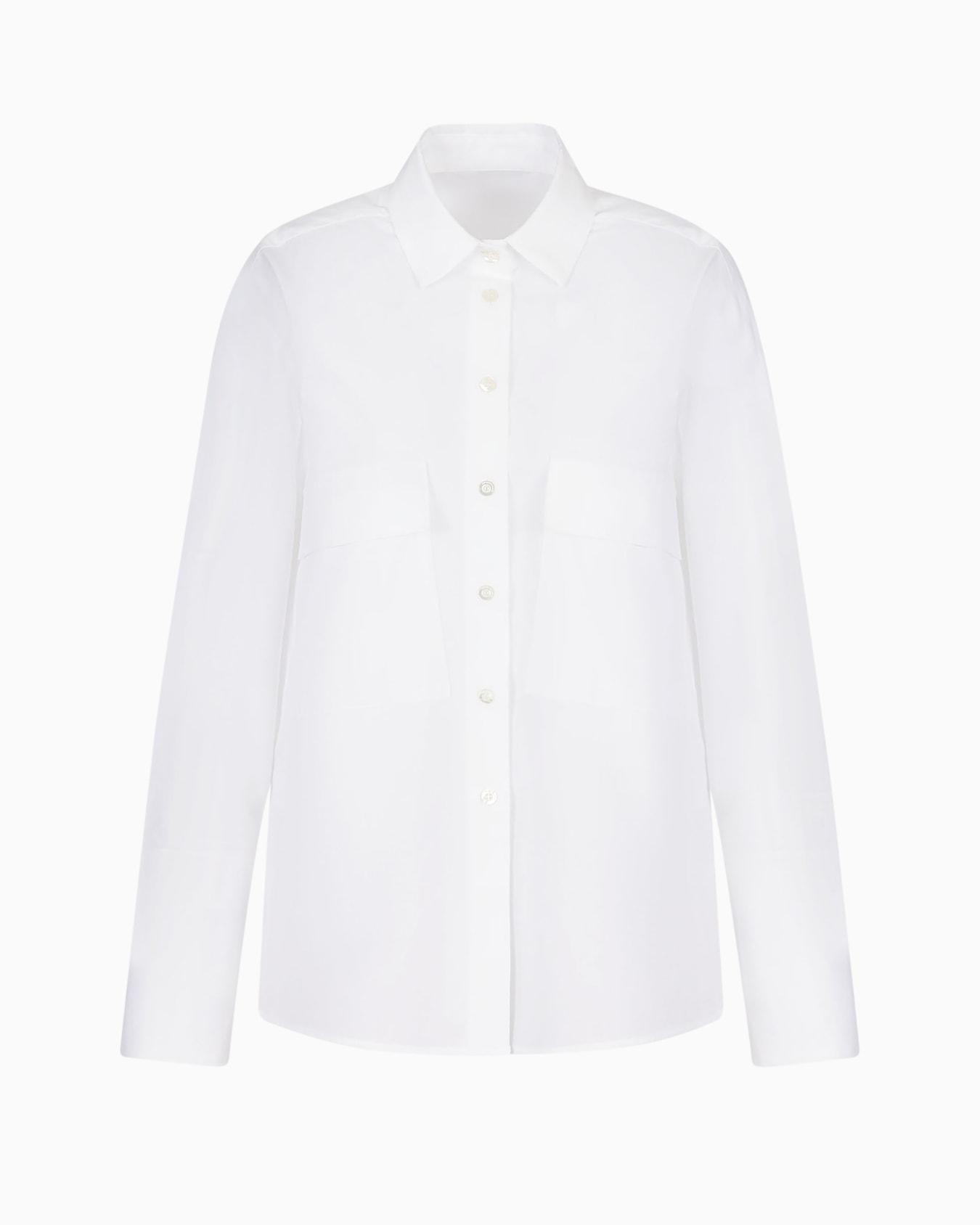 Maxi camicia in popeline a righe con tasche a toppa Slide 0