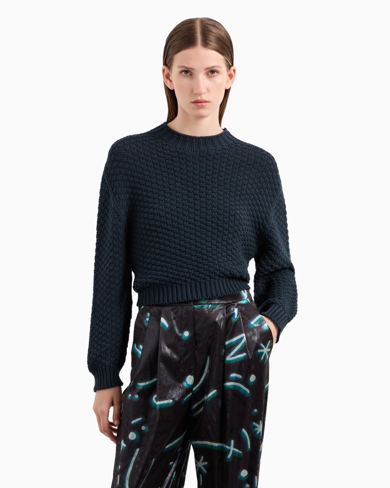Seamless boxy-fit jumper with moss-stitch knit Slide 1