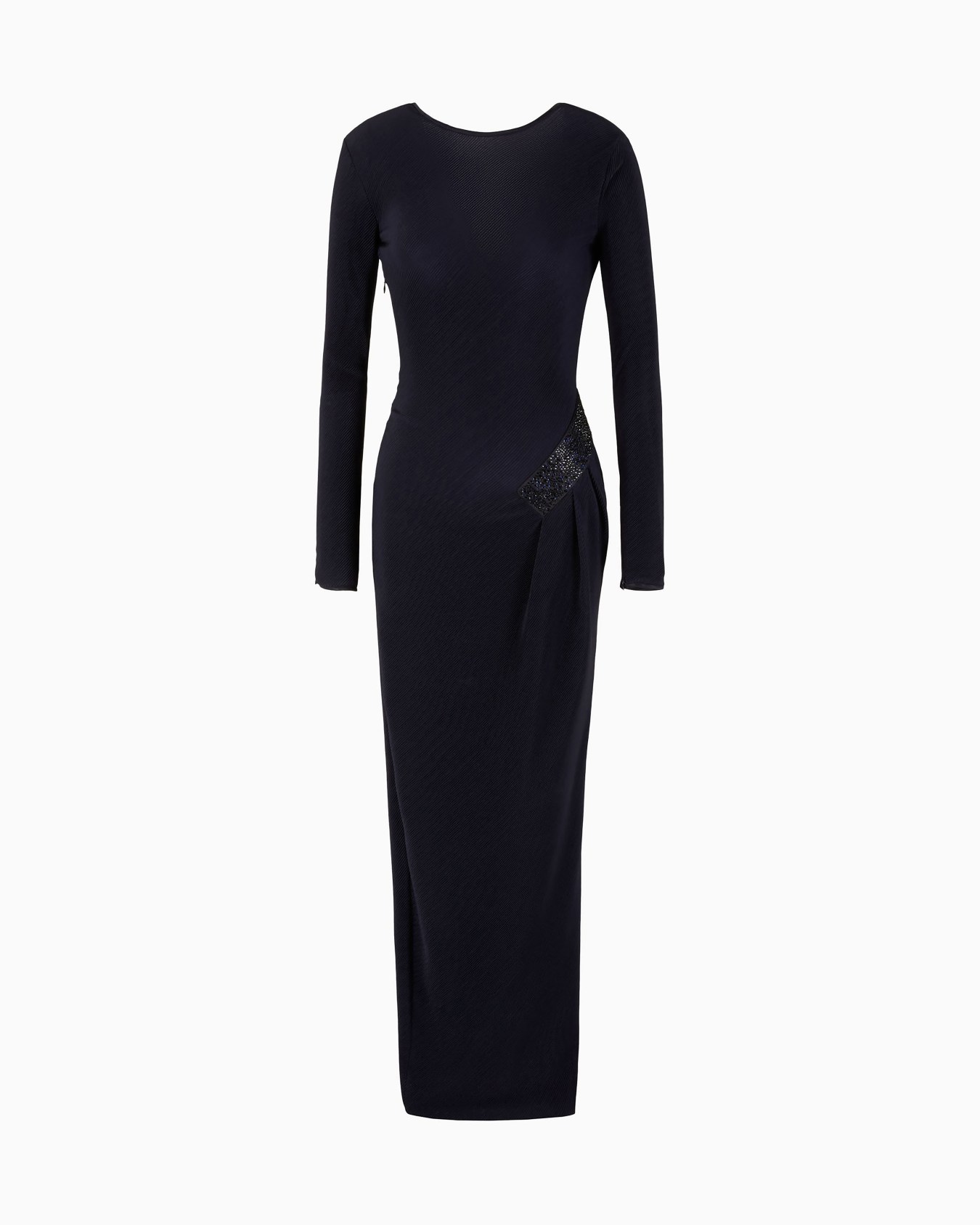 Long dress in pleated stretch jersey Slide 0