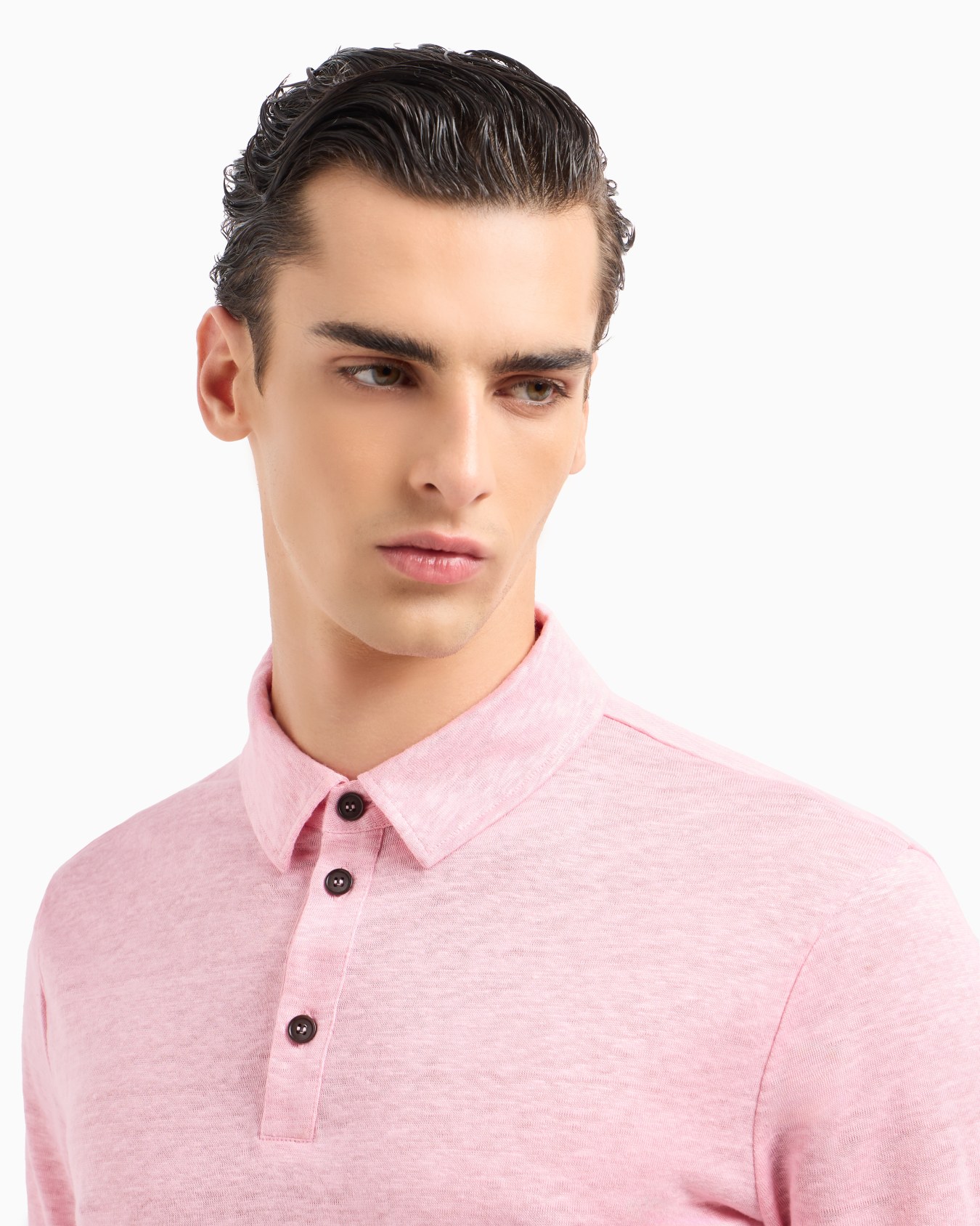 Short-sleeved polo shirt in pure linen jersey Slide 4