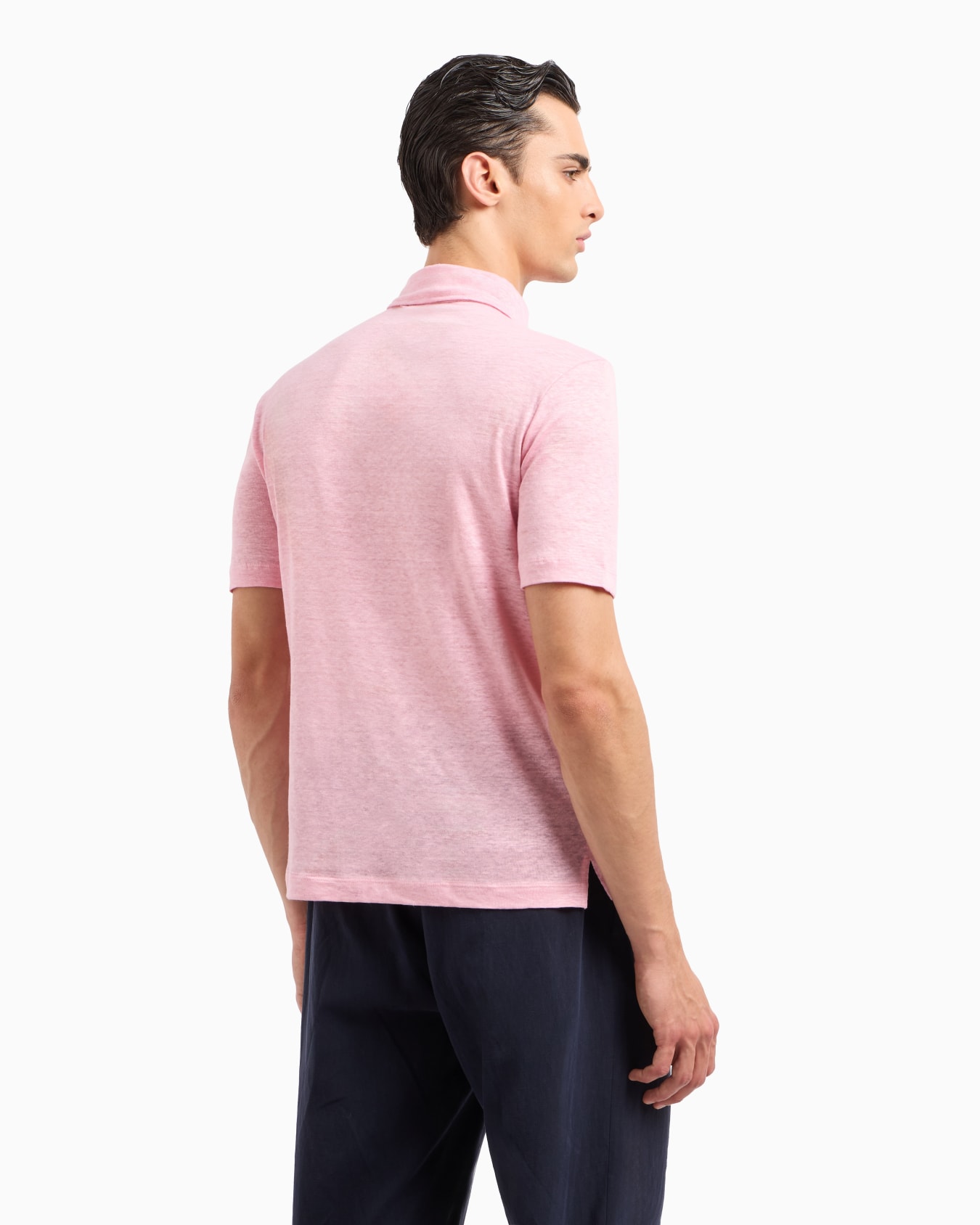 Short-sleeved polo shirt in pure linen jersey Slide 2