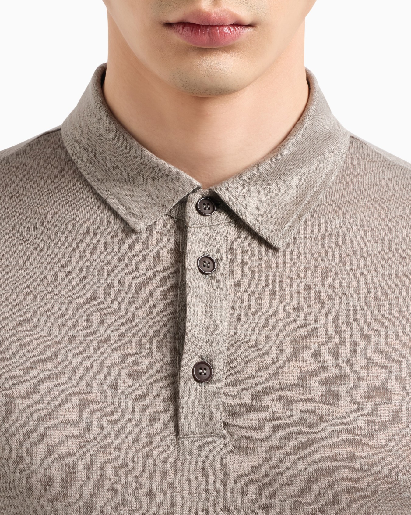 Short-sleeved polo shirt in pure linen jersey Slide 4