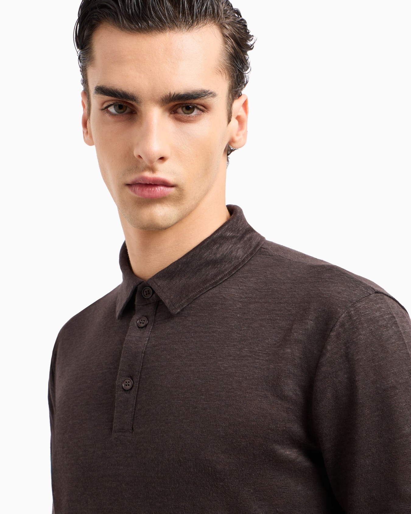 Short-sleeved polo shirt in pure linen jersey Slide 4