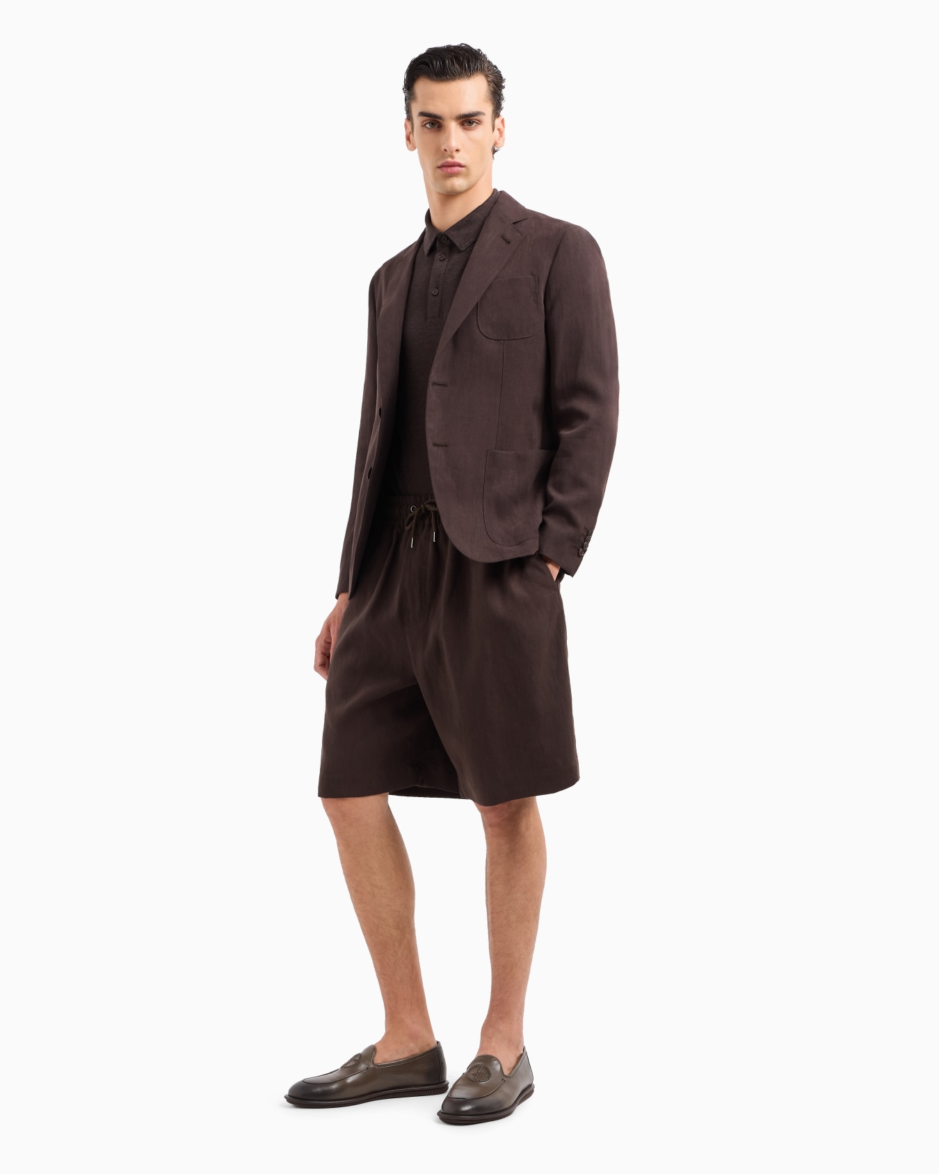 Short-sleeved polo shirt in pure linen jersey Slide 3