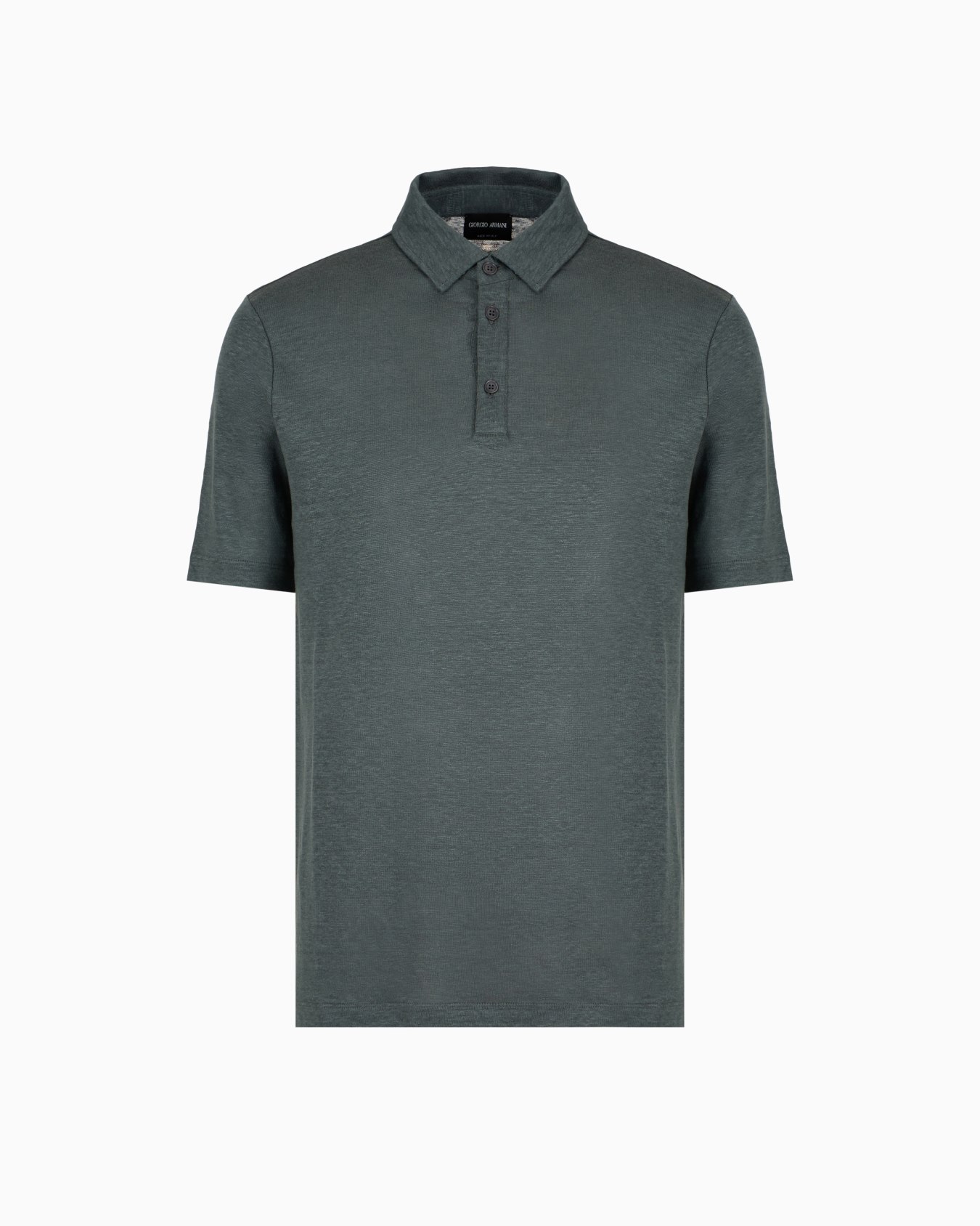 Short-sleeved polo shirt in pure linen jersey Slide 0
