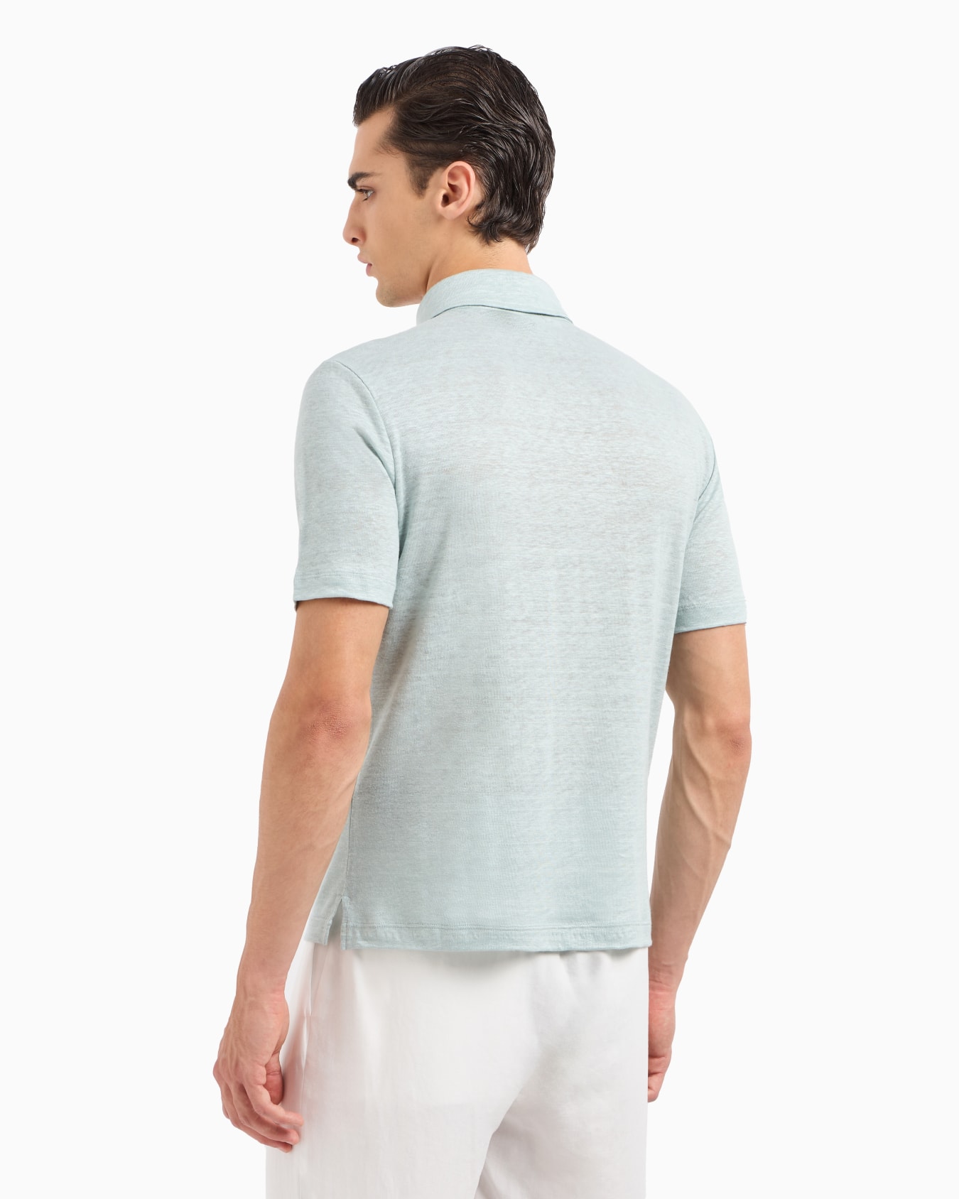 Short-sleeved polo shirt in pure linen jersey Slide 2