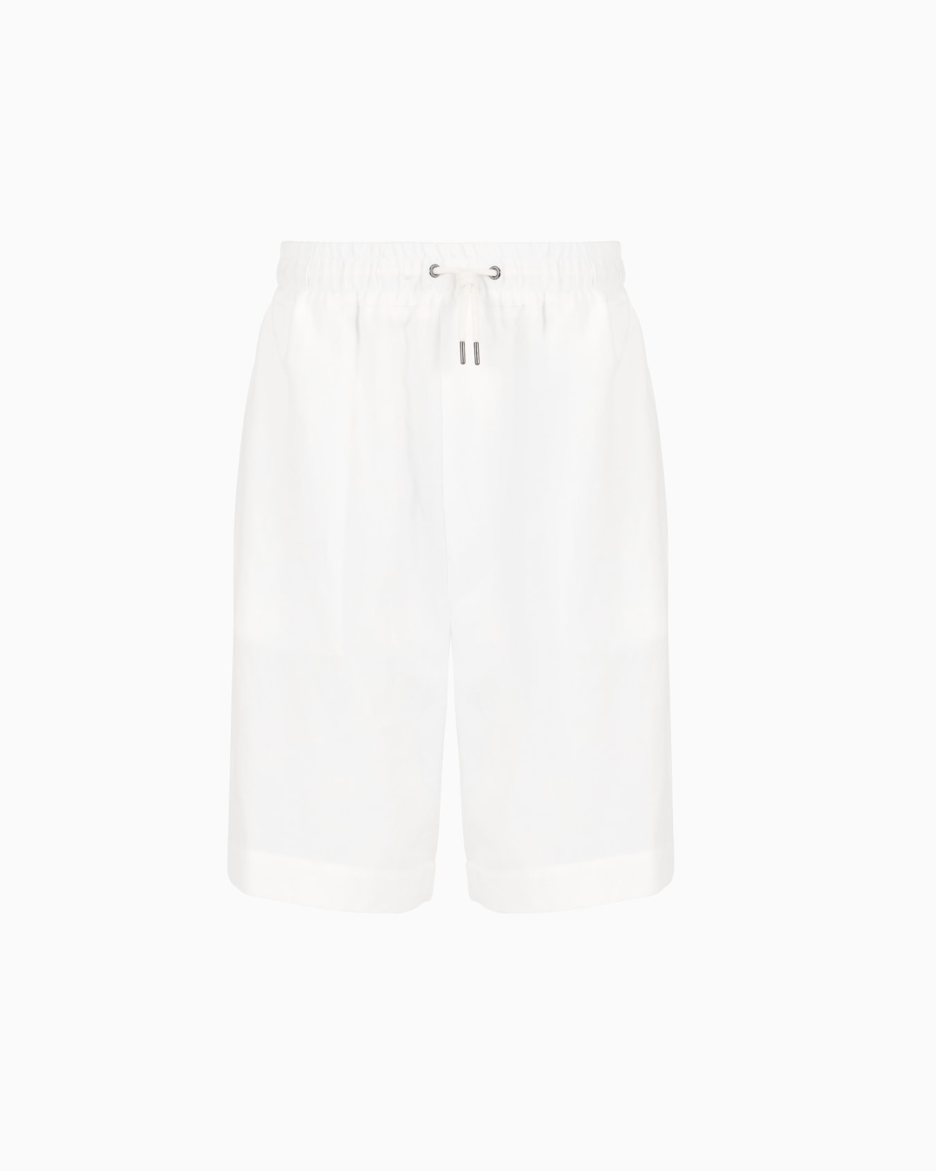 Pure linen canvas flat-front Bermuda shorts Slide 0