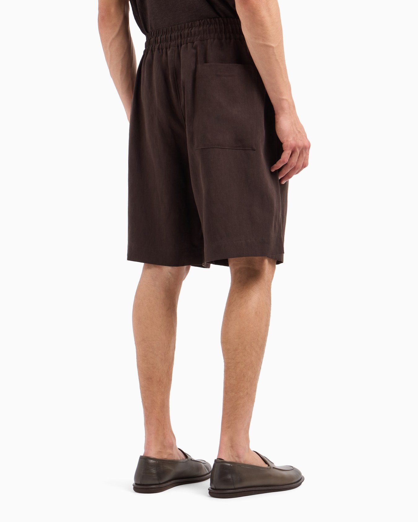 Pure linen canvas flat-front Bermuda shorts Slide 2