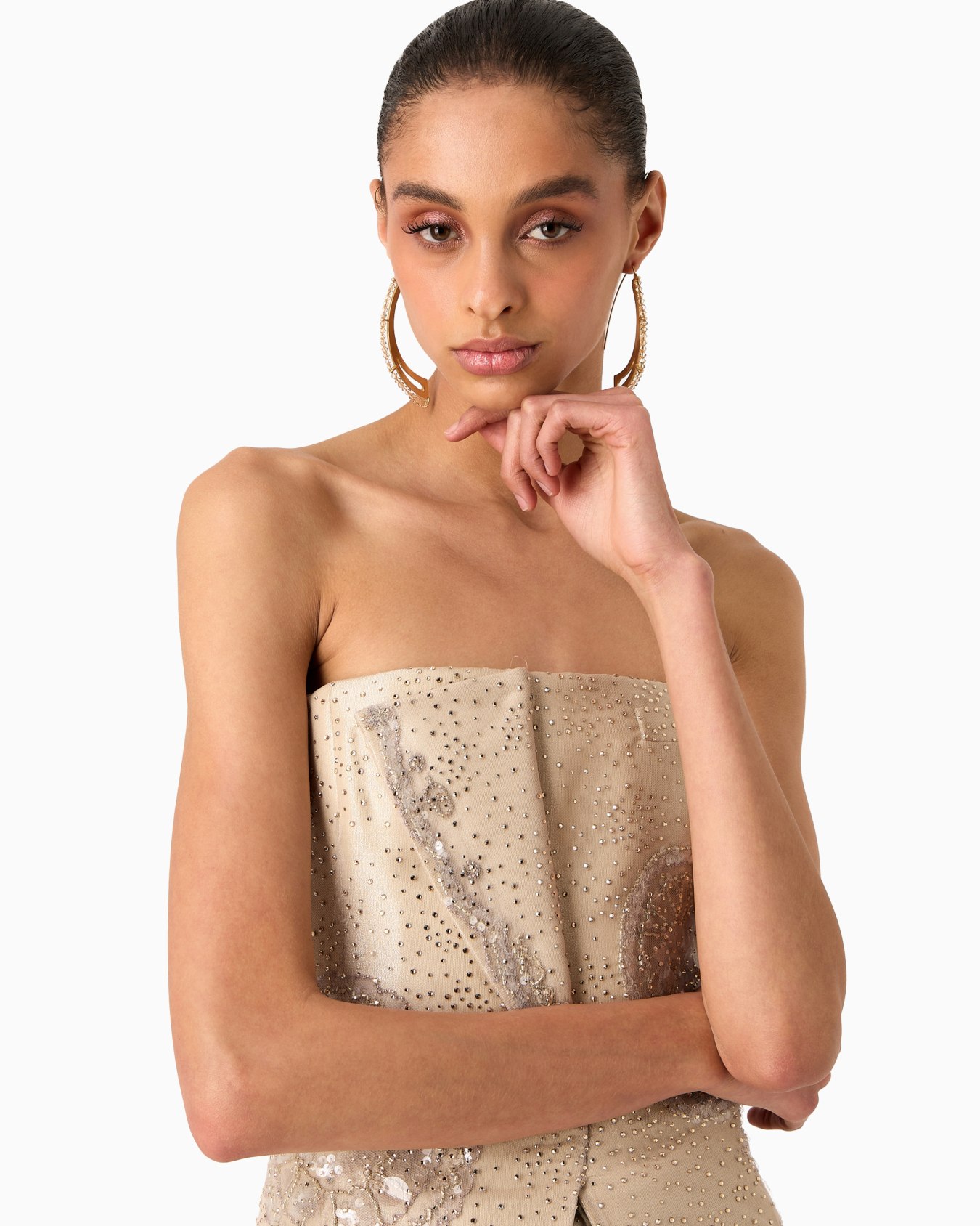 Embroidered long bustier top Slide 4