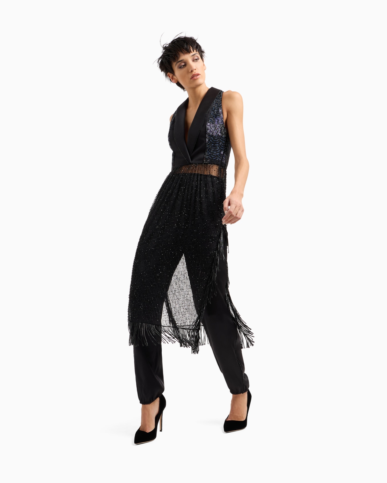 Gerade Seidenhose mit Kristallpaspeln Folie 1